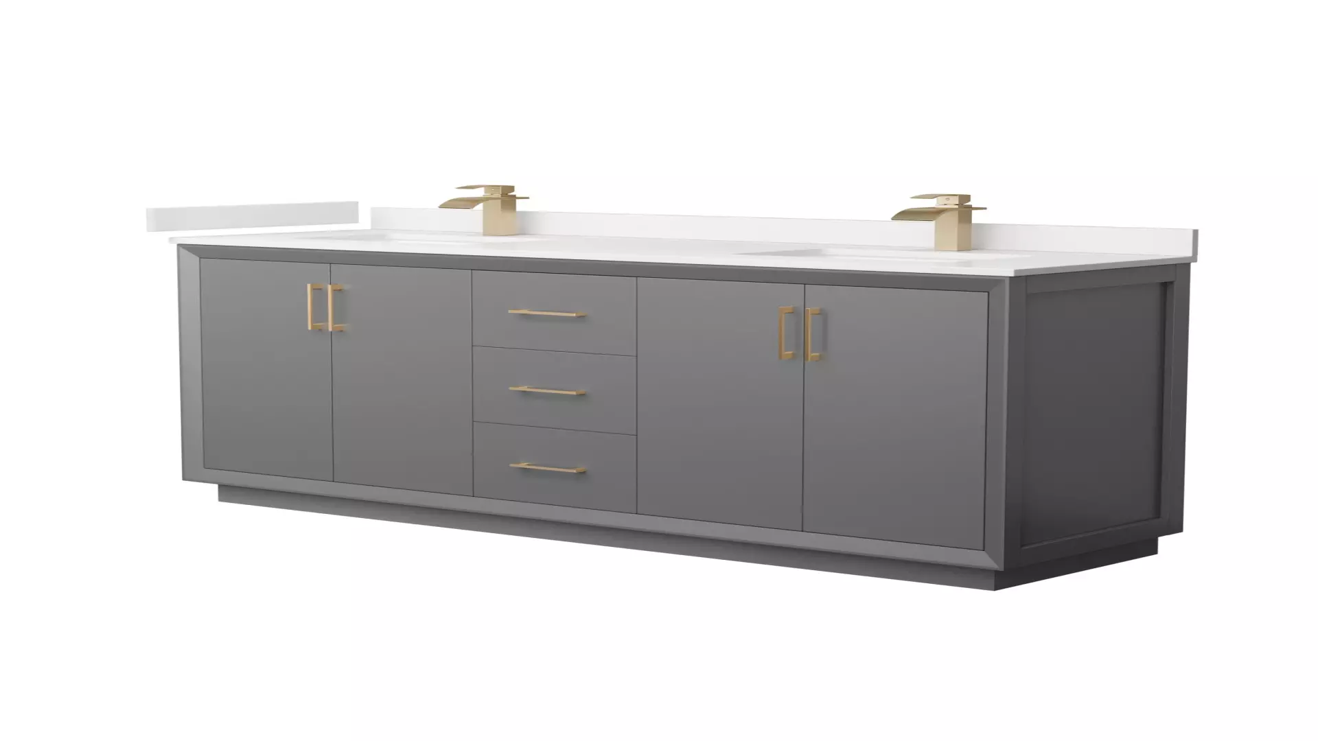 Strada 72 Inch Double Bathroom Vanity in Dark Gray, White Quartz Countertop, Undermount Square Sink (1-Hole), Satin Bronze Trim material