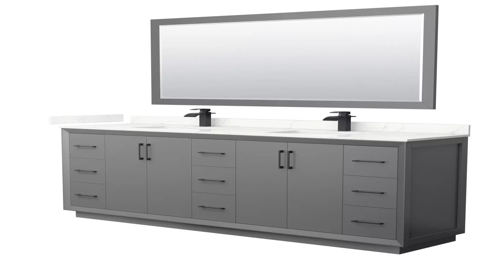 Strada 84 Inch Double Bathroom Vanity in Dark Gray, Giotto Quartz Countertop, Undermount Square Sink (1-Hole), Matte Black Trim, 70 Inch Mirror material