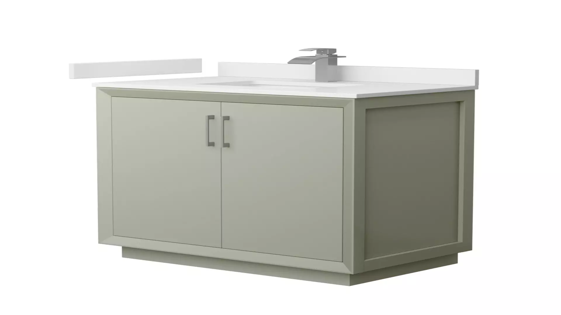 Strada 36 Inch Single Bathroom Vanity in Light Green, White Quartz Countertop, Undermount Square Sink (1-Hole), Brushed Nickel Trim material