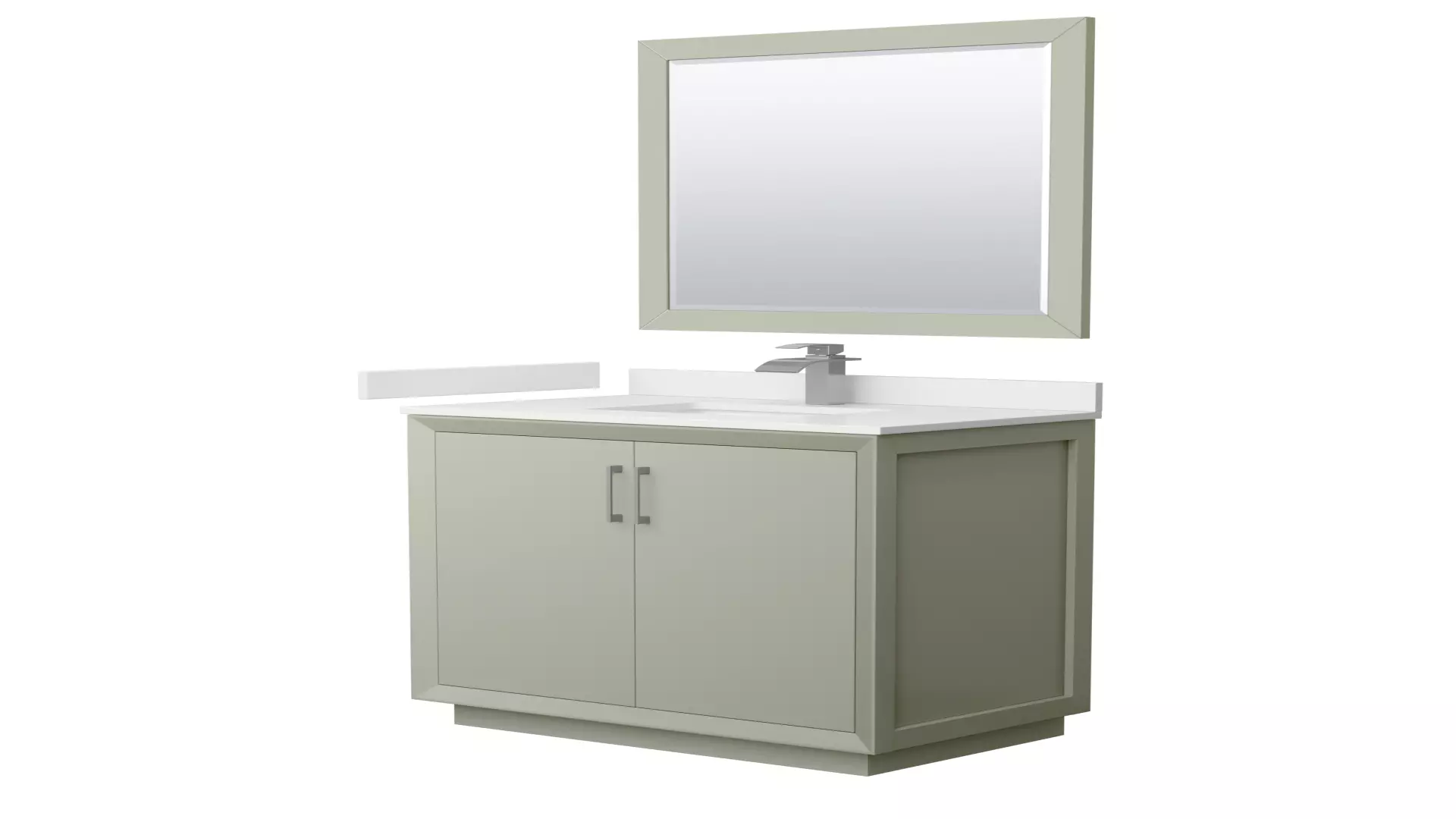 Strada 36 Inch Single Bathroom Vanity in Light Green, White Quartz Countertop, Undermount Square Sink (1-Hole), Brushed Nickel Trim, 34 Inch Mirror material