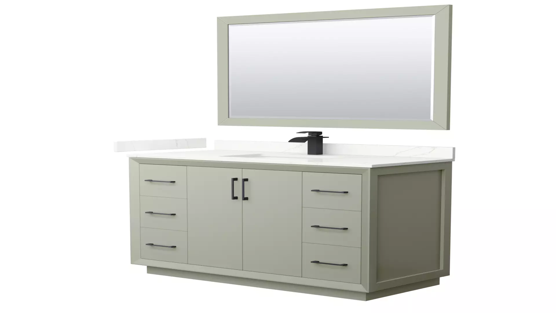 Strada 48 Inch Single Bathroom Vanity in Light Green, Giotto Quartz Countertop, Undermount Square Sink (1-Hole), Matte Black Trim, 46 Inch Mirror material