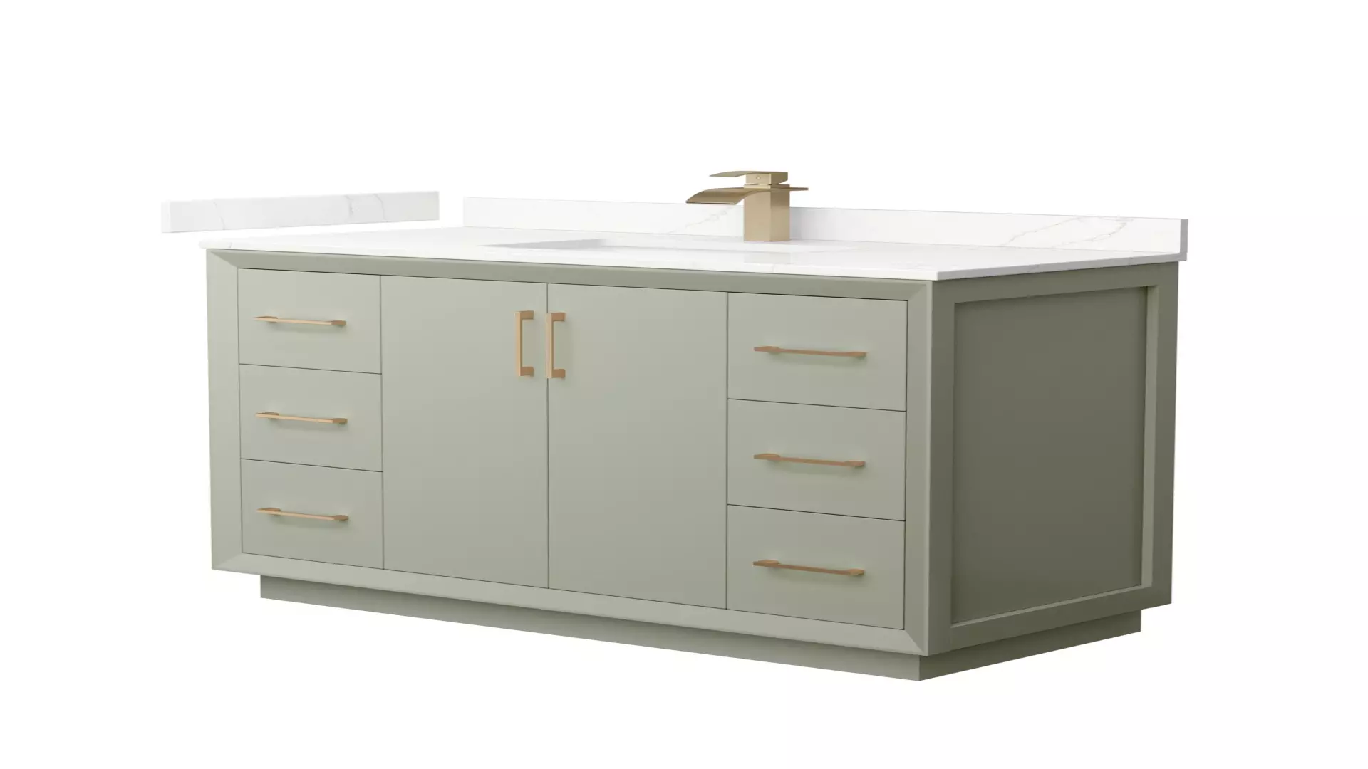 Strada 48 Inch Single Bathroom Vanity in Light Green, Giotto Quartz Countertop, Undermount Square Sink (1-Hole), Satin Bronze Trim material
