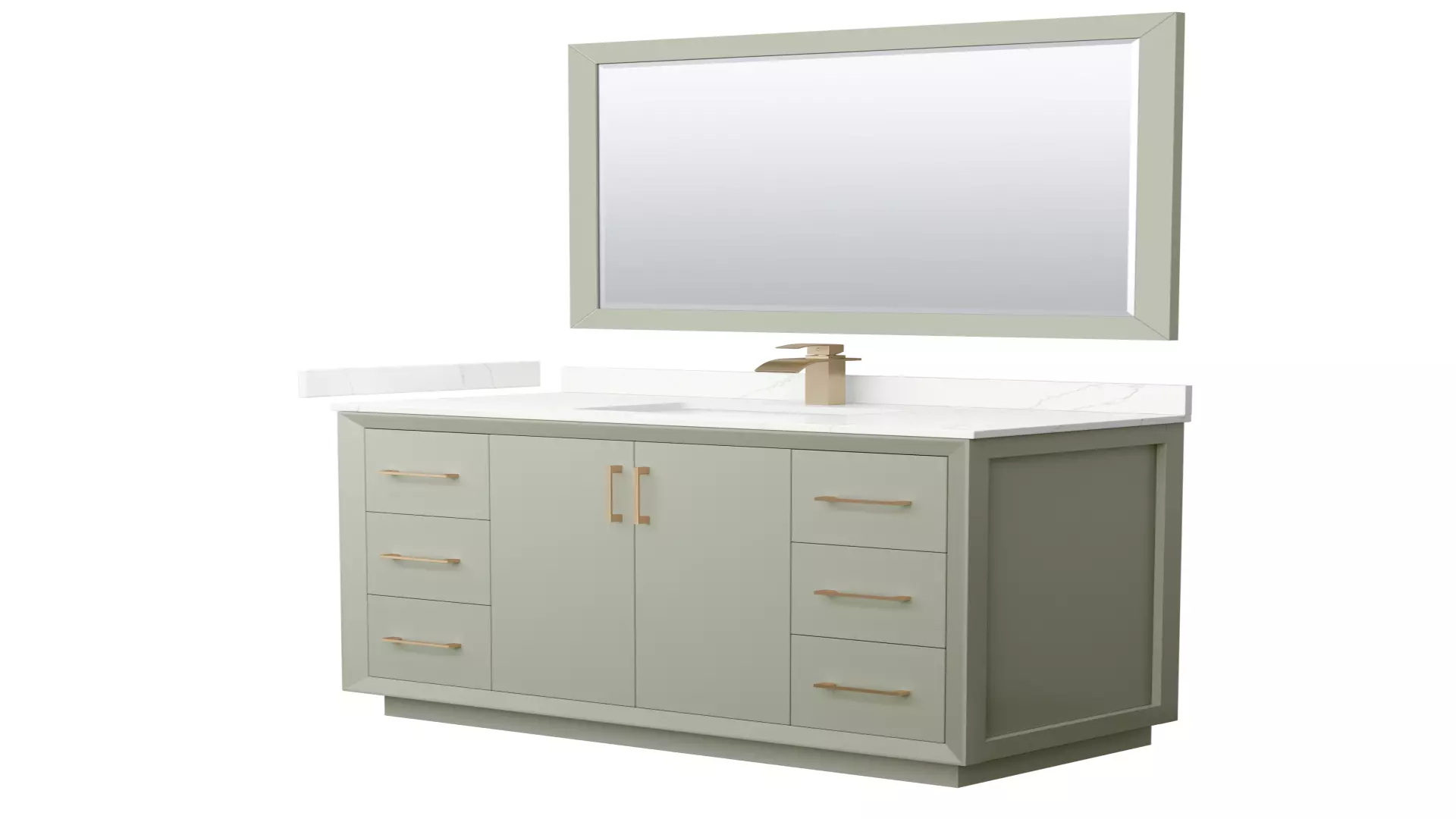 Strada 48 Inch Single Bathroom Vanity in Light Green, Giotto Quartz Countertop, Undermount Square Sink (1-Hole), Satin Bronze Trim, 46 Inch Mirror material