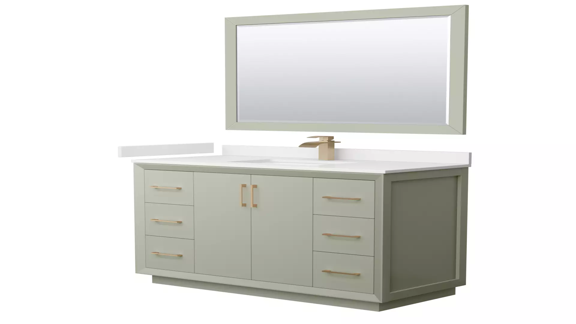 Strada 48 Inch Single Bathroom Vanity in Light Green, White Quartz Countertop, Undermount Square Sink (1-Hole), Satin Bronze Trim, 46 Inch Mirror material