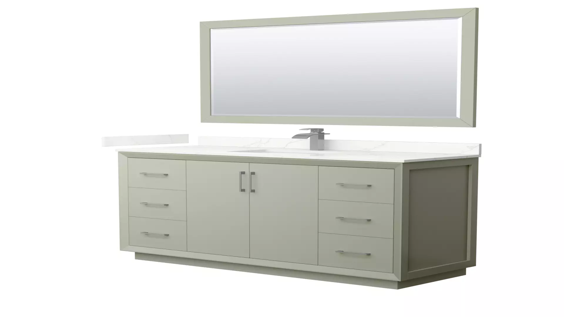 Strada 60 Inch Single Bathroom Vanity in Light Green, Giotto Quartz Countertop, Undermount Square Sink (1-Hole), Brushed Nickel Trim, 58 Inch Mirror material
