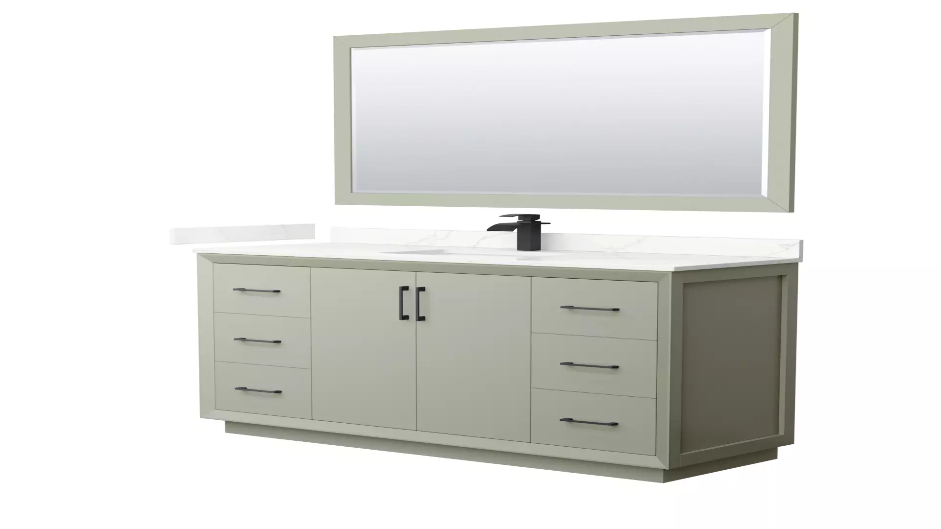 Strada 60 Inch Single Bathroom Vanity in Light Green, Giotto Quartz Countertop, Undermount Square Sink (1-Hole), Matte Black Trim, 58 Inch Mirror material