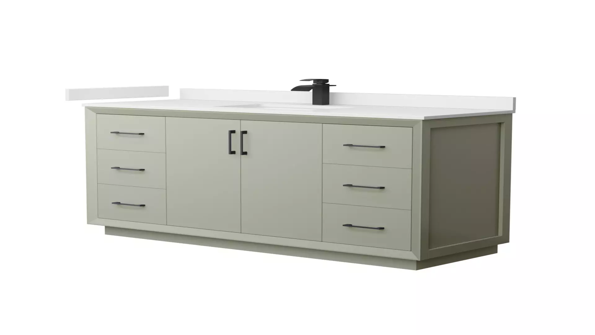 Strada 60 Inch Single Bathroom Vanity in Light Green, White Quartz Countertop, Undermount Square Sink (1-Hole), Matte Black Trim material