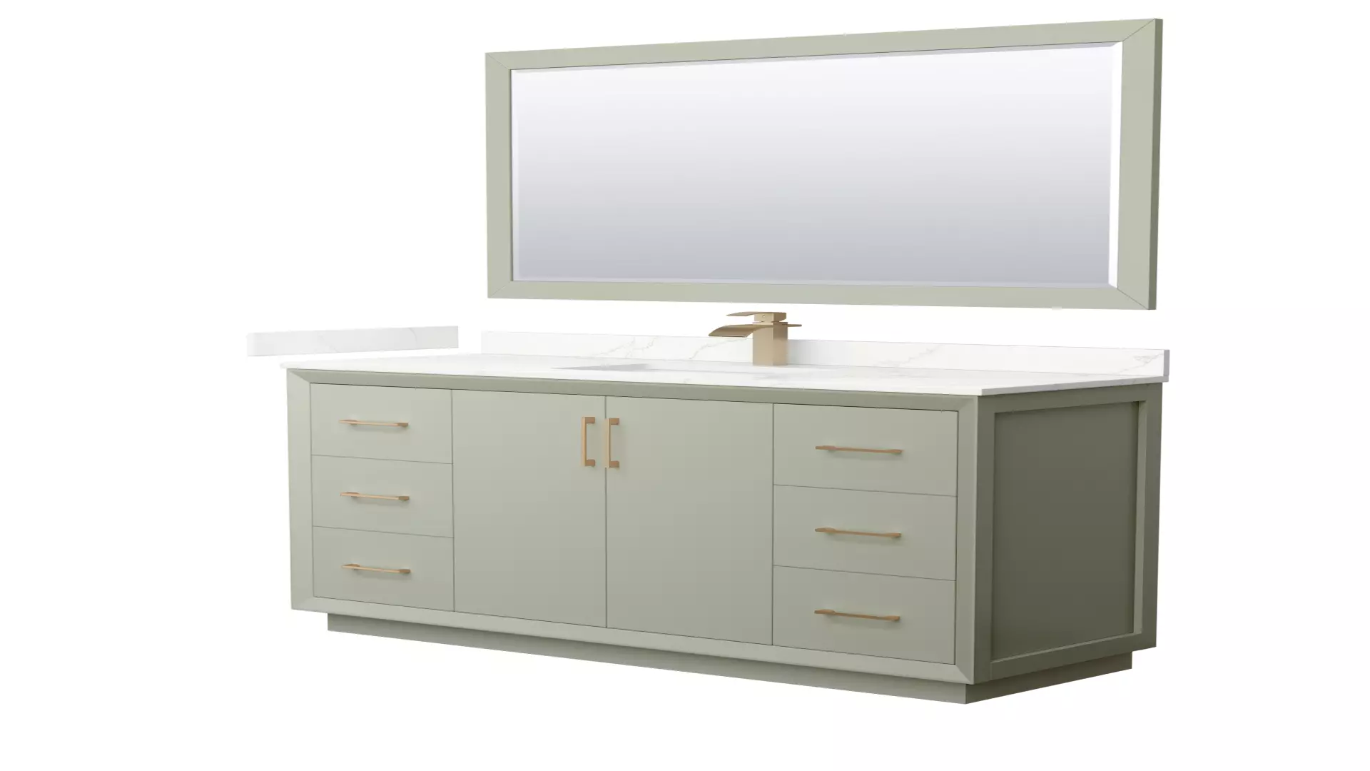 Strada 60 Inch Single Bathroom Vanity in Light Green, Giotto Quartz Countertop, Undermount Square Sink (1-Hole), Satin Bronze Trim, 58 Inch Mirror material