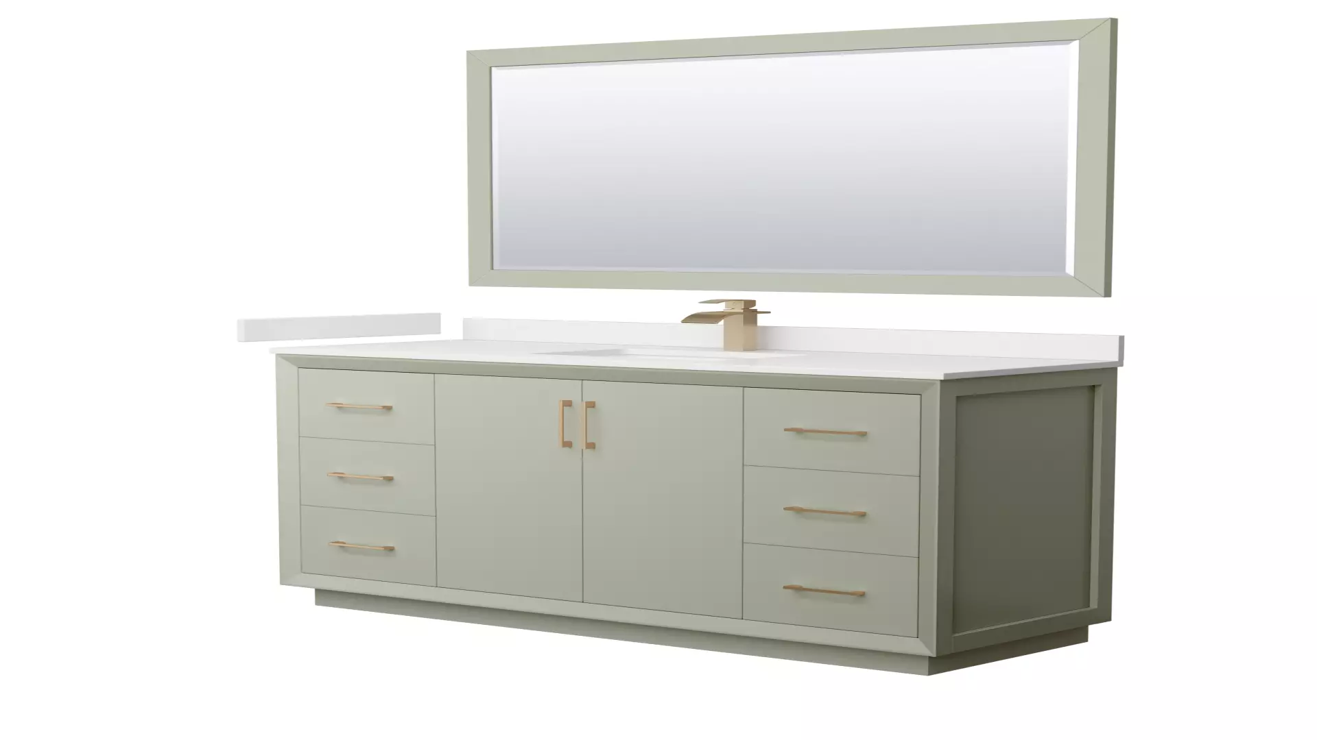 Strada 60 Inch Single Bathroom Vanity in Light Green, White Quartz Countertop, Undermount Square Sink (1-Hole), Satin Bronze Trim, 58 Inch Mirror material