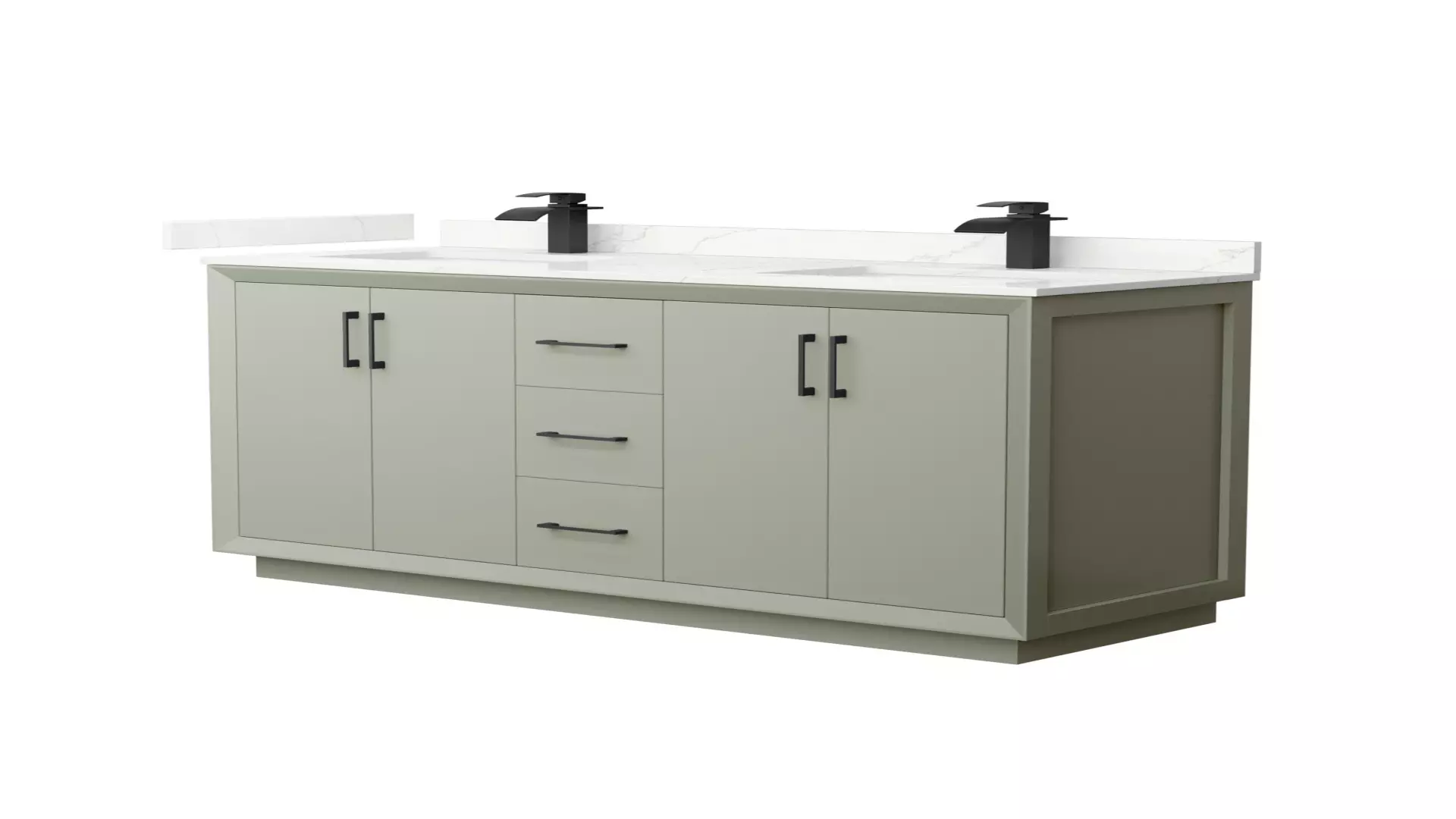 Strada 60 Inch Double Bathroom Vanity in Light Green, Giotto Quartz Countertop, Undermount Square Sinks (1-Hole), Matte Black Trim material