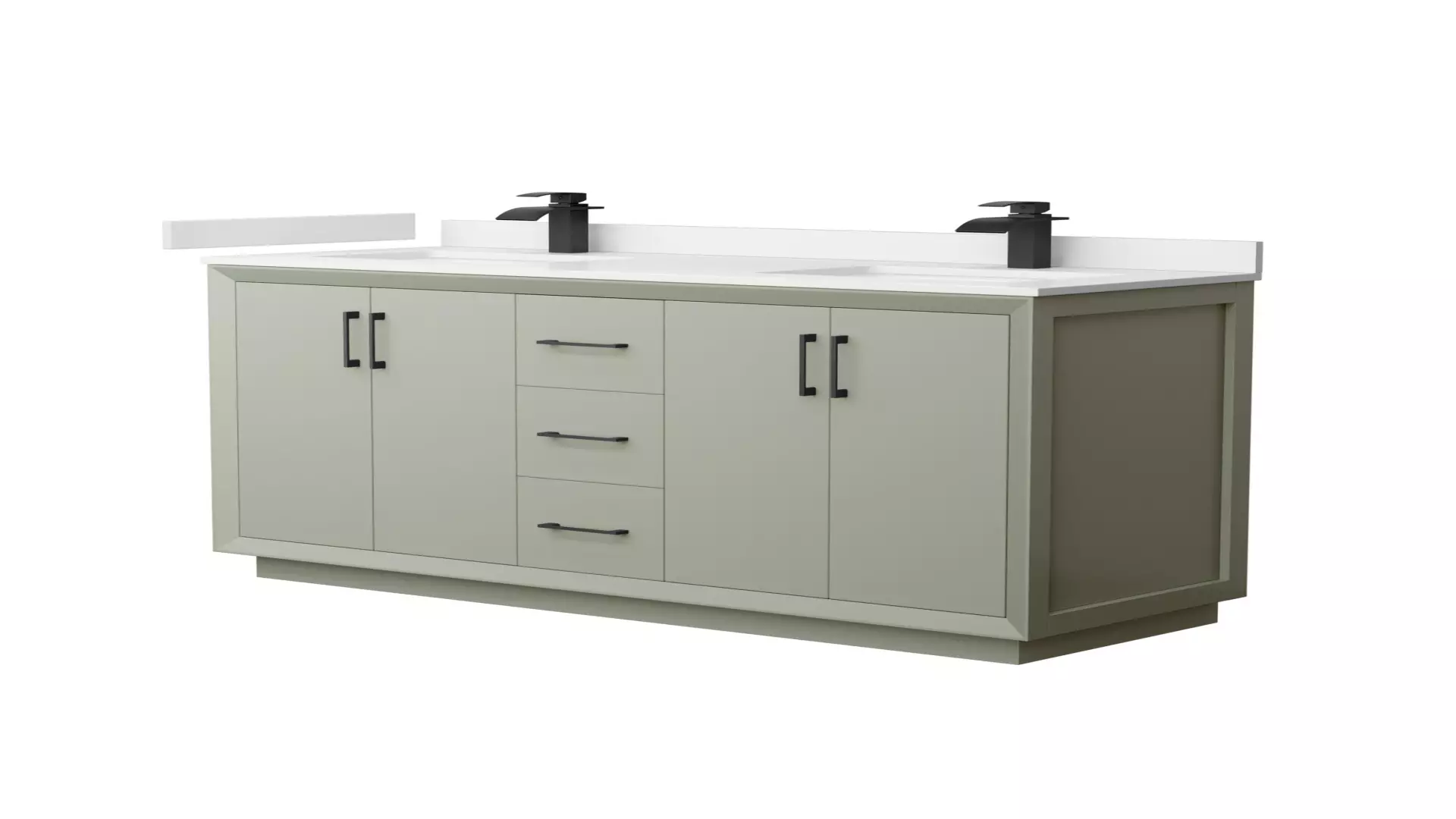 Strada 60 Inch Double Bathroom Vanity in Light Green, White Quartz Countertop, Undermount Square Sinks (1-Hole), Matte Black Trim material