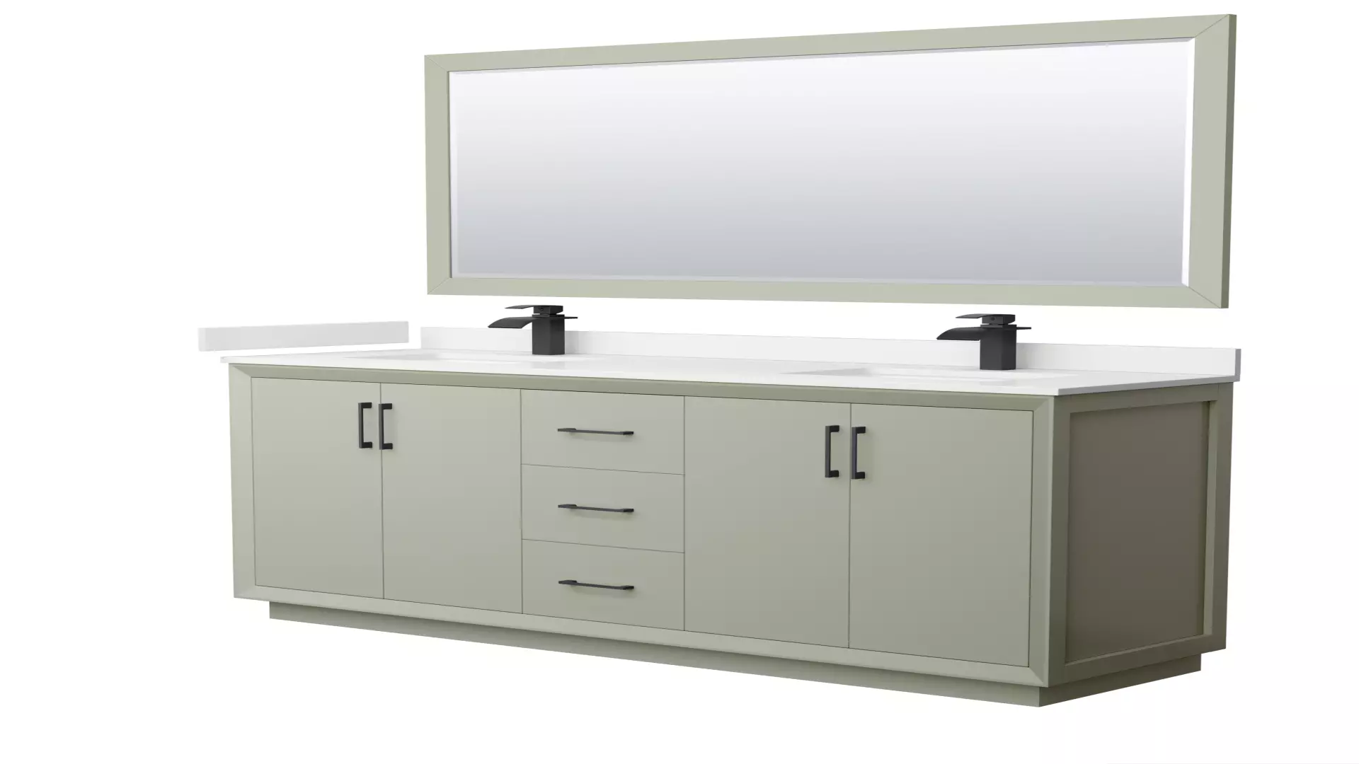 Strada 72 Inch Double Bathroom Vanity in Light Green, White Quartz Countertop, Undermount Square Sinks (1-Hole), Matte Black Trim, 70 Inch Mirror material