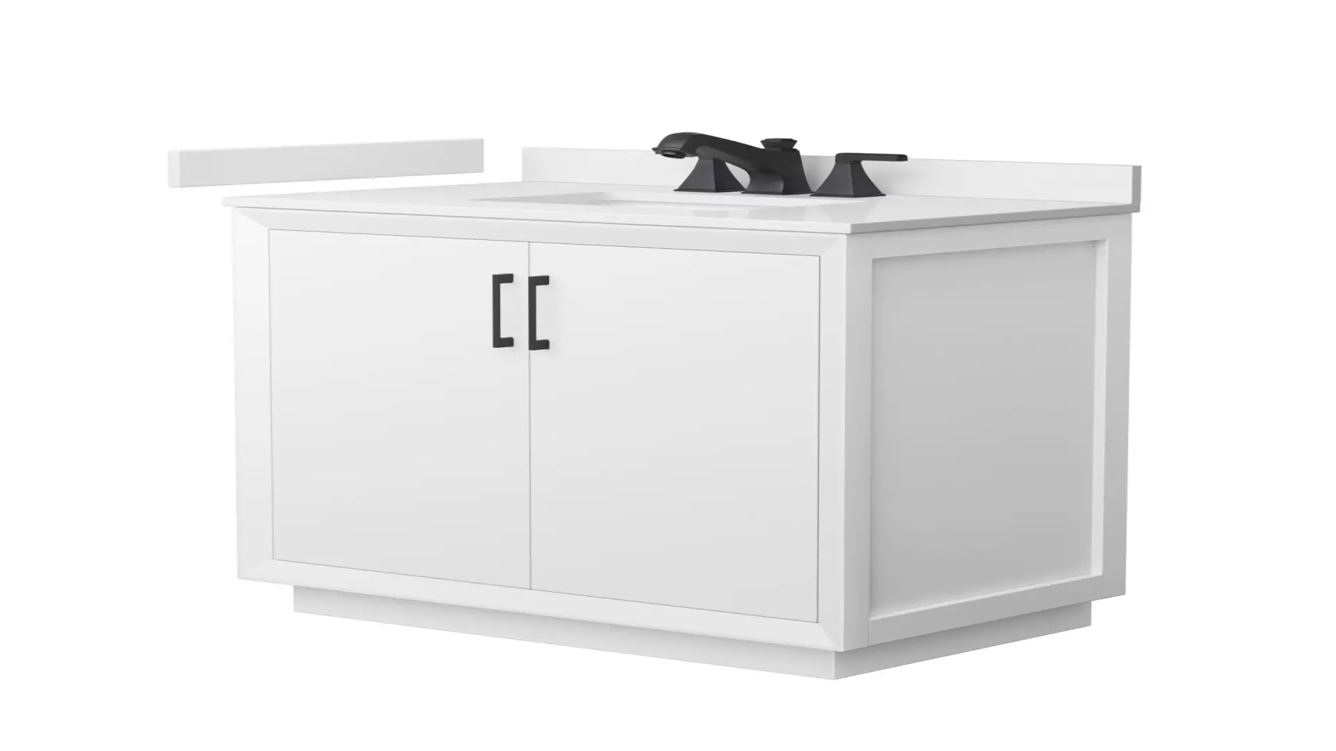 Strada 36 Inch Single Bathroom Vanity in White, White Quartz Countertop, Undermount Square Sink (3-Hole), Matte Black Trim material