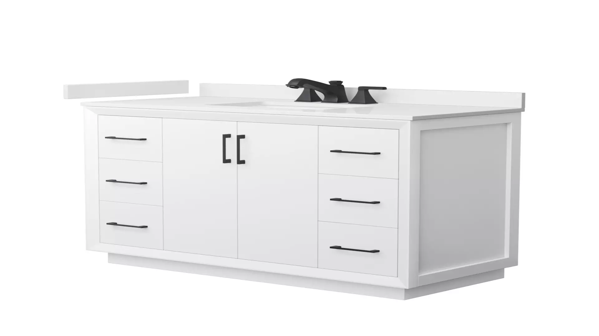 Strada 48 Inch Single Bathroom Vanity in White, White Quartz Countertop, Undermount Square Sink (3-Hole), Matte Black Trim material