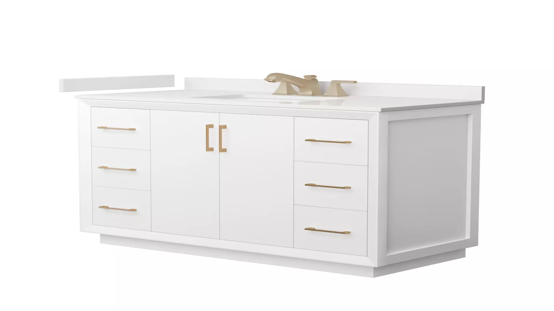 Strada 48 Inch Single Bathroom Vanity in White, White Quartz Countertop, Undermount Square Sink (3-Hole), Satin Bronze Trim material