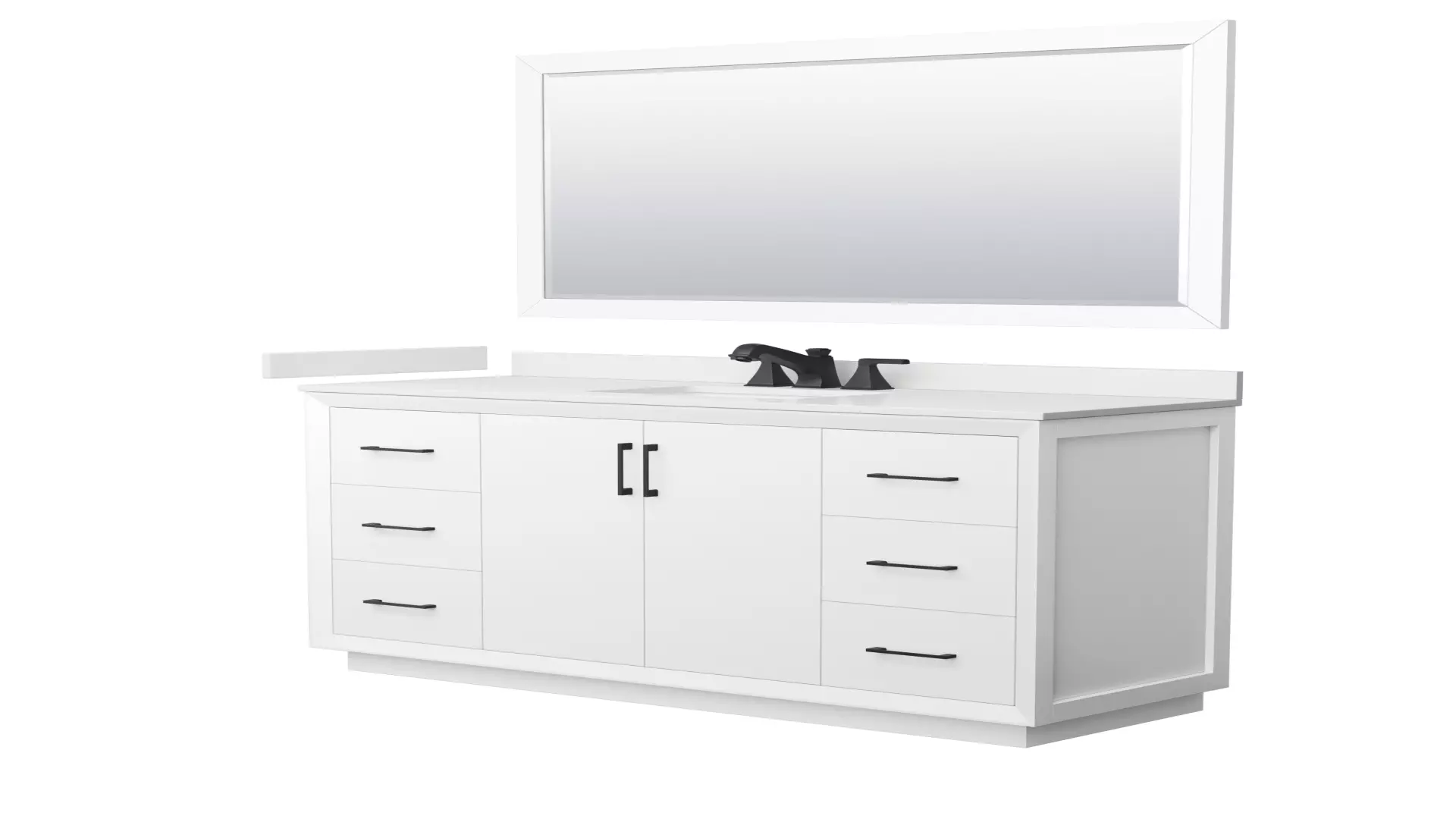 Strada 60 Inch Single Bathroom Vanity in White, White Quartz Countertop, Undermount Square Sink (3-Hole), Matte Black Trim, 58 Inch Mirror material