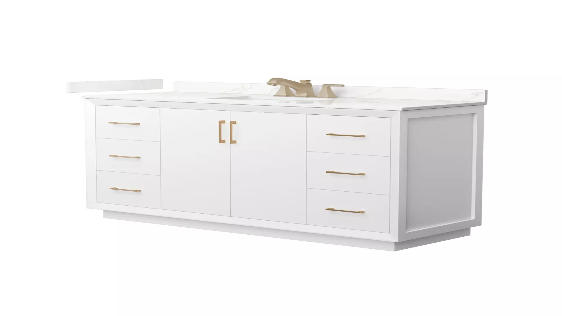 Strada 60 Inch Single Bathroom Vanity in White, Giotto Quartz Countertop, Undermount Square Sink (3-Hole), Satin Bronze Trim material