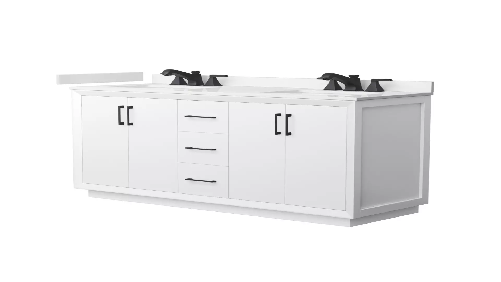 Strada 60 Inch Double Bathroom Vanity in White, White Quartz Countertop, Undermount Square Sink (3-Hole), Matte Black Trim material