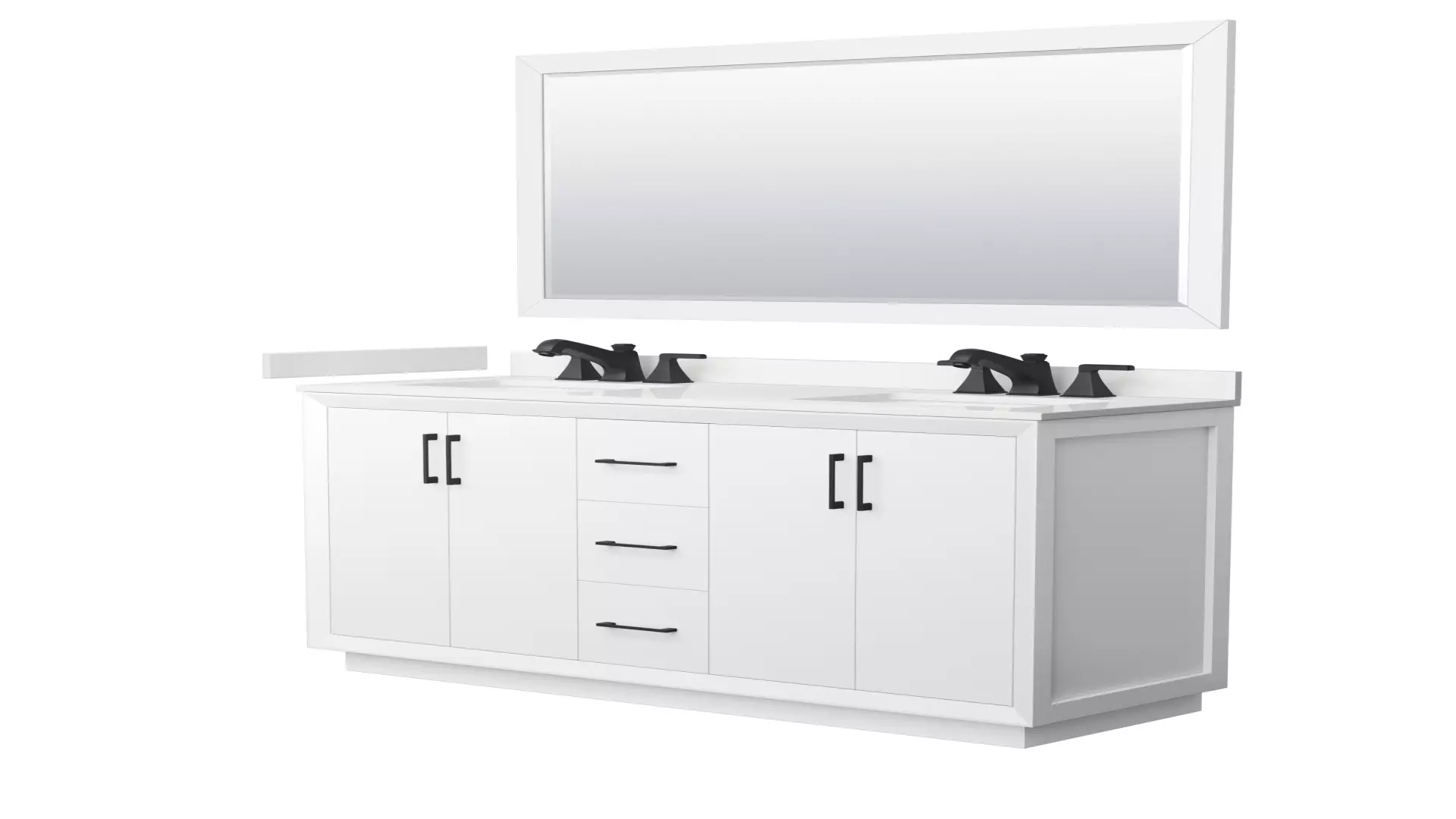Strada 60 Inch Double Bathroom Vanity in White, White Quartz Countertop, Undermount Square Sink (3-Hole), Matte Black Trim, 58 Inch Mirror material