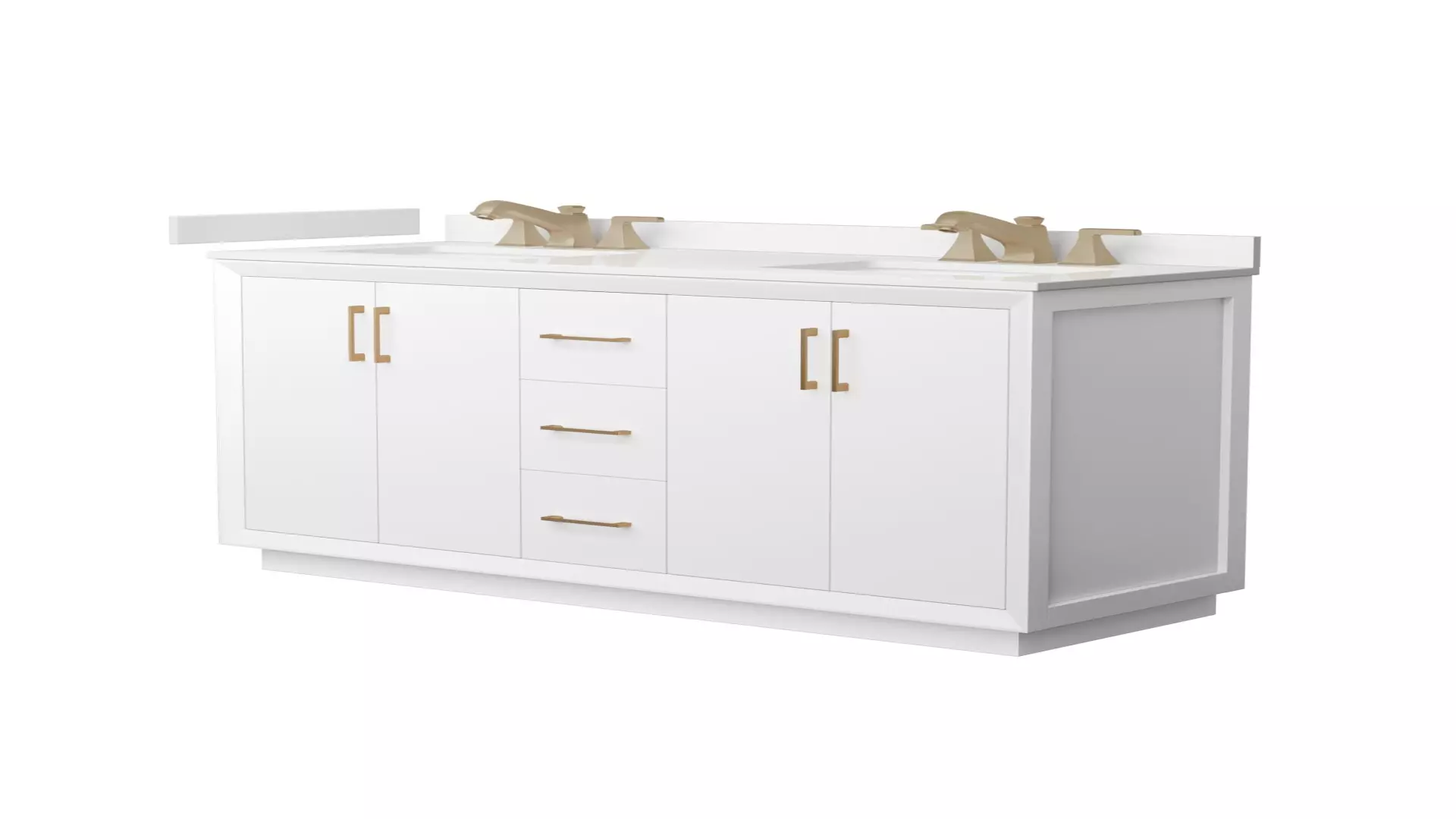 Strada 60 Inch Double Bathroom Vanity in White, White Quartz Countertop, Undermount Square Sink (3-Hole), Satin Bronze Trim material