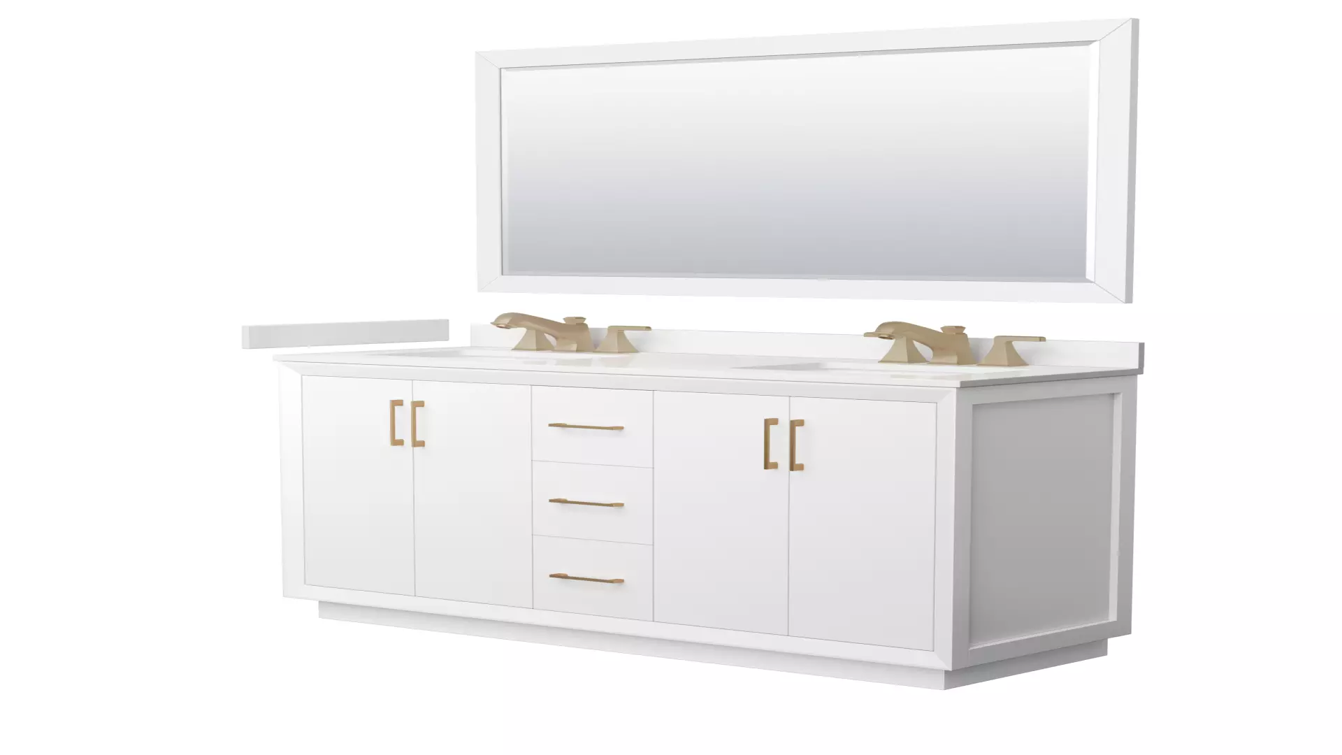 Strada 60 Inch Double Bathroom Vanity in White, White Quartz Countertop, Undermount Square Sink (3-Hole), Satin Bronze Trim, 58 Inch Mirror material