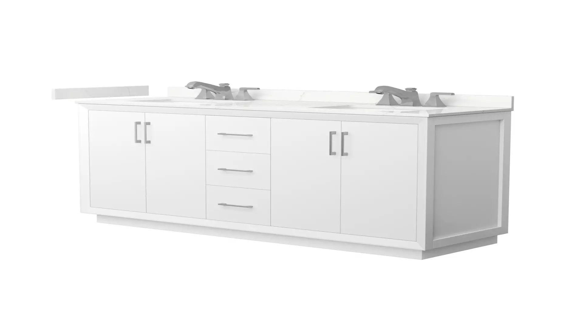 Strada 66 Inch Double Bathroom Vanity in White, Giotto Quartz Countertop, Undermount Square Sink (3-Hole), Brushed Nickel Trim material