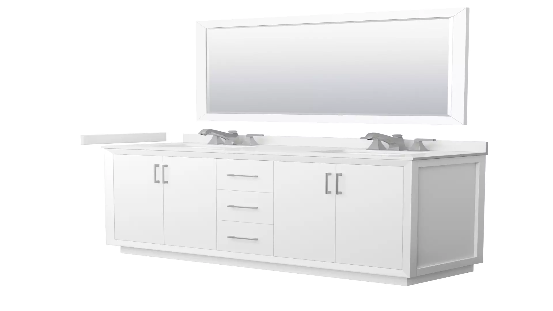 Strada 66 Inch Double Bathroom Vanity in White, White Quartz Countertop, Undermount Square Sink (3-Hole), Brushed Nickel Trim, 58 Inch Mirror material