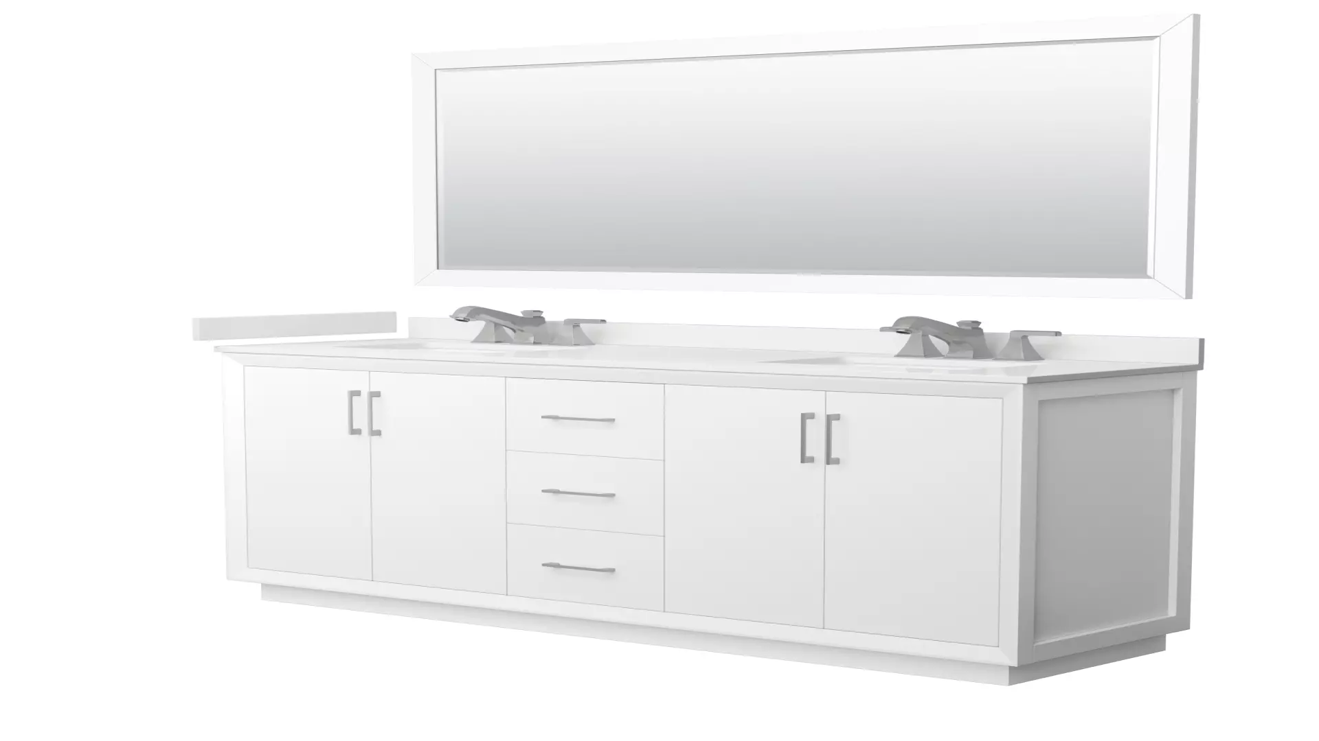 Strada 72 Inch Double Bathroom Vanity in White, White Quartz Countertop, Undermount Square Sink (3-Hole), Brushed Nickel Trim, 70 Inch Mirror material