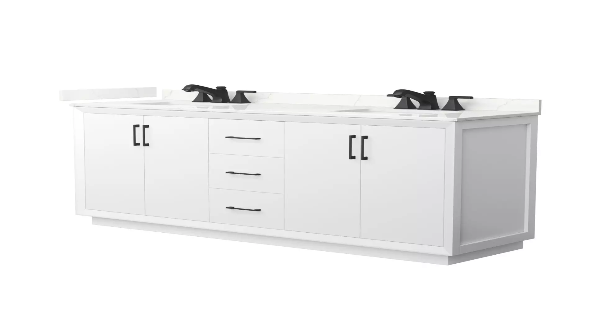 Strada 72 Inch Double Bathroom Vanity in White, Giotto Quartz Countertop, Undermount Square Sink (3-Hole), Matte Black Trim material