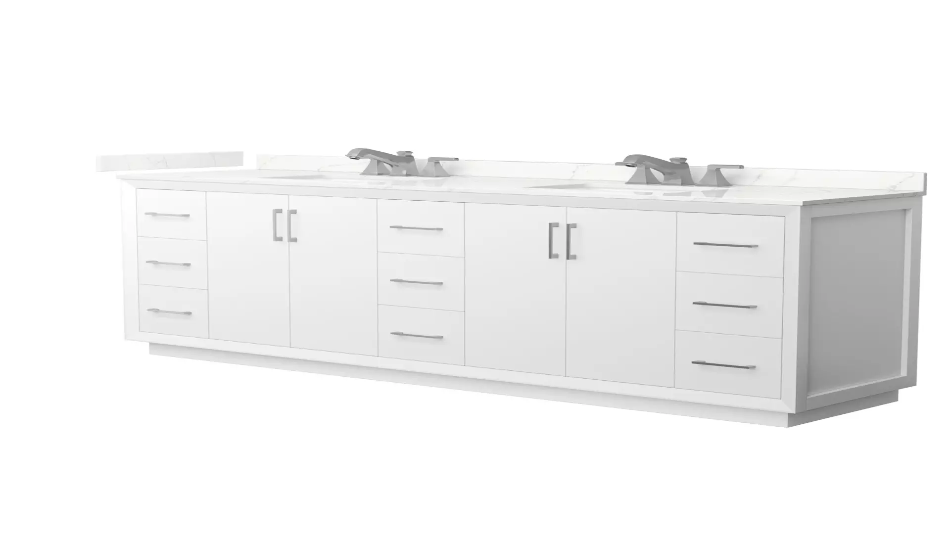 Strada 84 Inch Double Bathroom Vanity in White, Giotto Quartz Countertop, Undermount Square Sink (3-Hole), Brushed Nickel Trim material