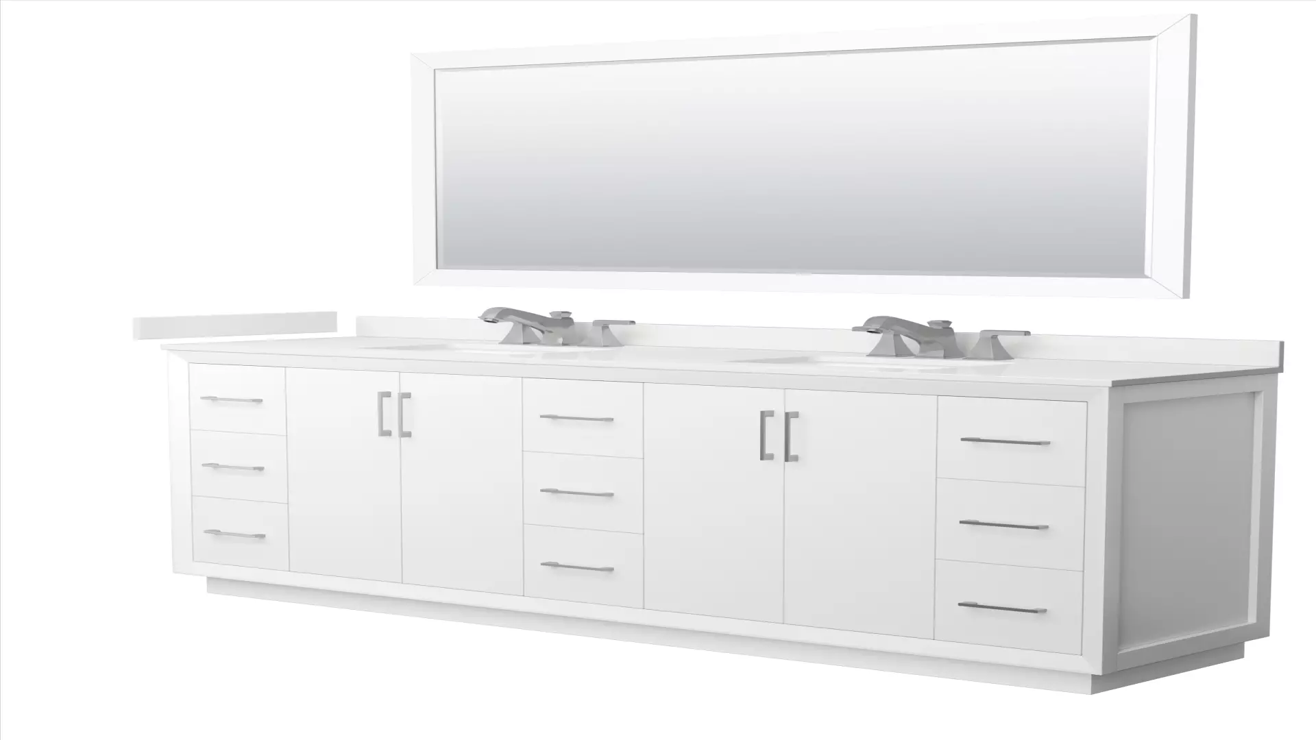 Strada 84 Inch Double Bathroom Vanity in White, White Quartz Countertop, Undermount Square Sink (3-Hole), Brushed Nickel Trim, 70 Inch Mirror material