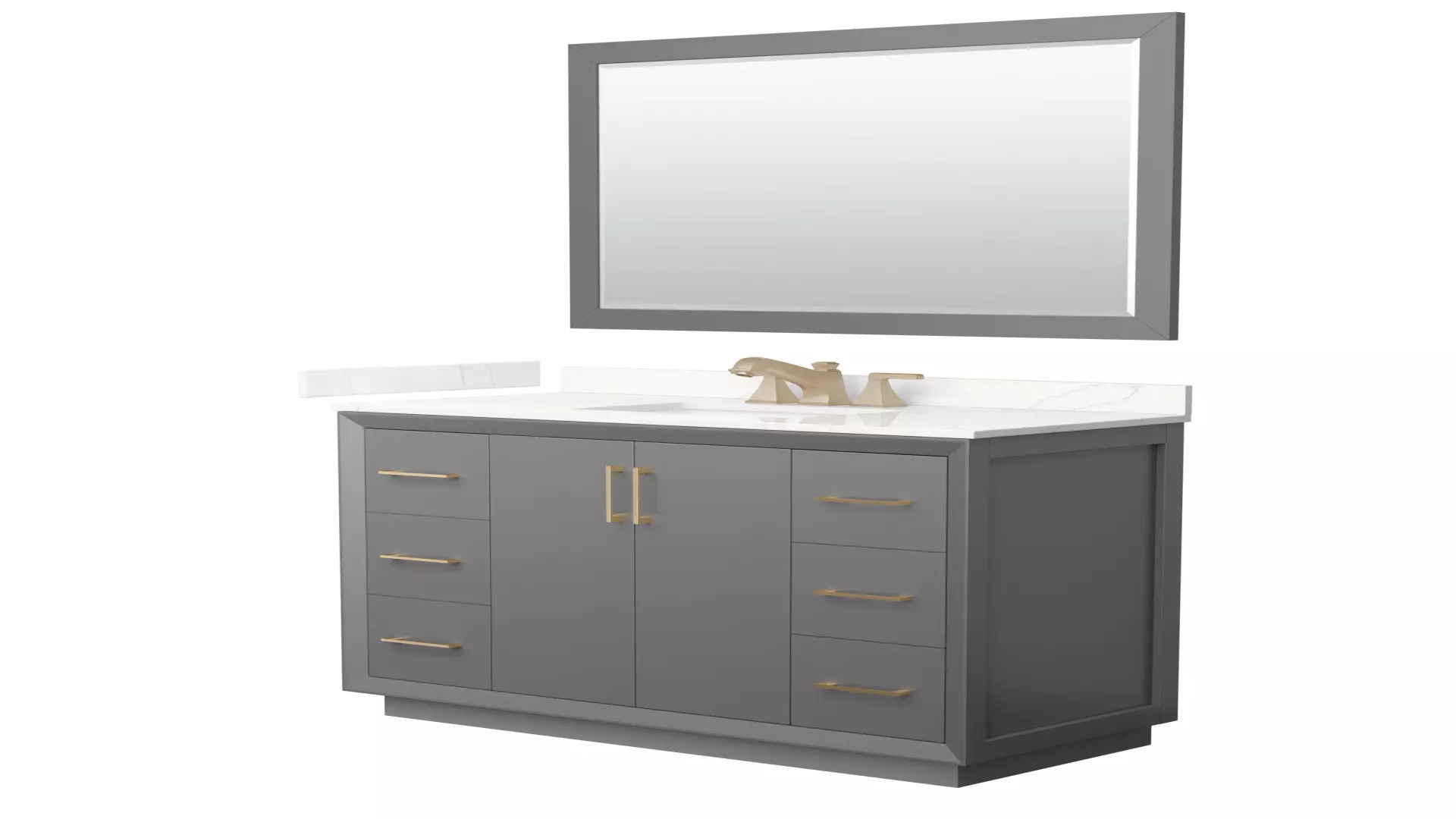 Strada 48 Inch Single Bathroom Vanity in Dark Gray, Giotto Quartz Countertop, Undermount Square Sink (3-Hole), Satin Bronze Trim, 46 Inch Mirror material