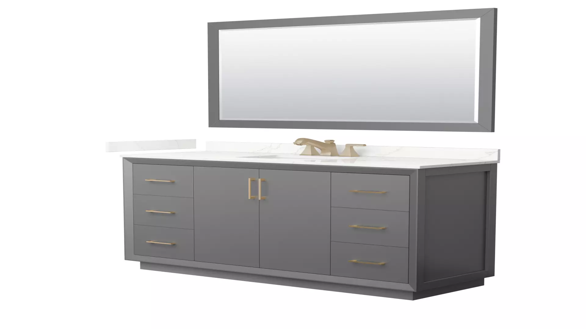 Strada 60 Inch Single Bathroom Vanity in Dark Gray, Giotto Quartz Countertop, Undermount Square Sink (3-Hole), Satin Bronze Trim, 58 Inch Mirror material