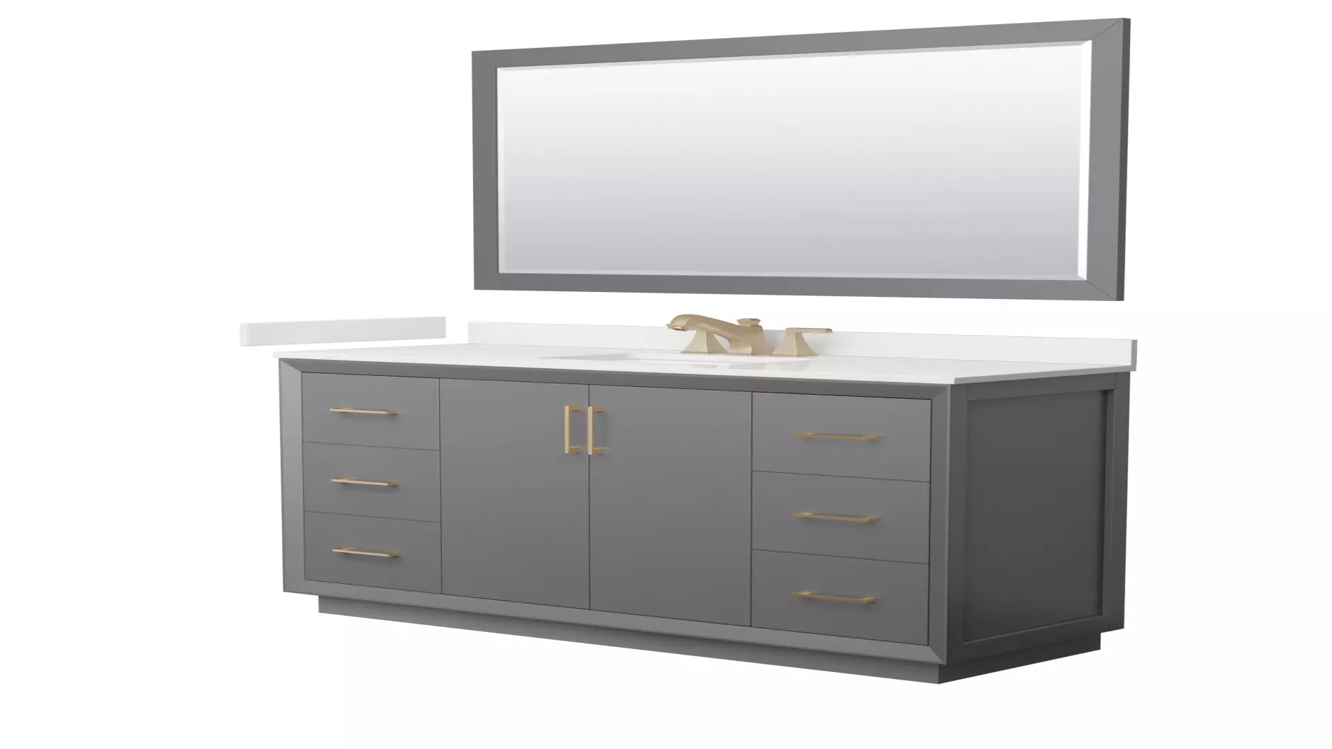Strada 60 Inch Single Bathroom Vanity in Dark Gray, White Quartz Countertop, Undermount Square Sink (3-Hole), Satin Bronze Trim, 58 Inch Mirror material