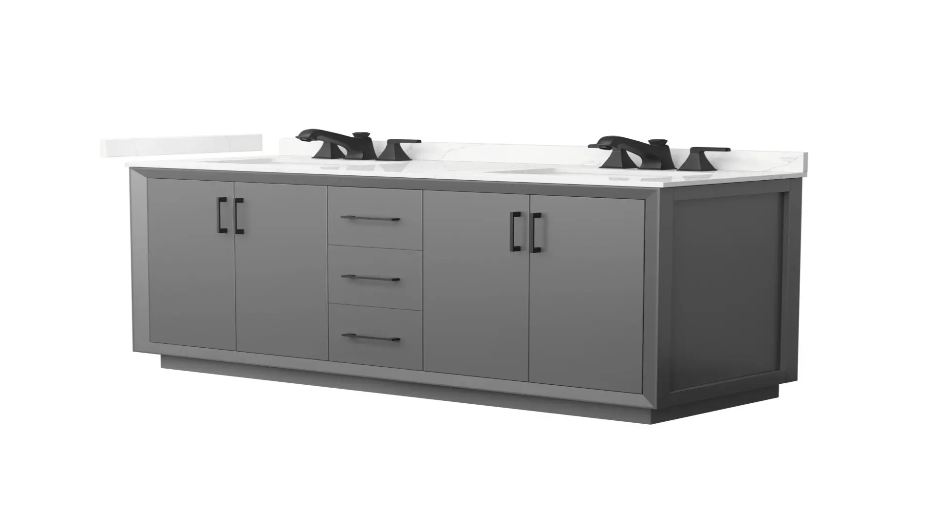 Strada 60 Inch Double Bathroom Vanity in Dark Gray, Giotto Quartz Countertop, Undermount Square Sink (3-Hole), Matte Black Trim material