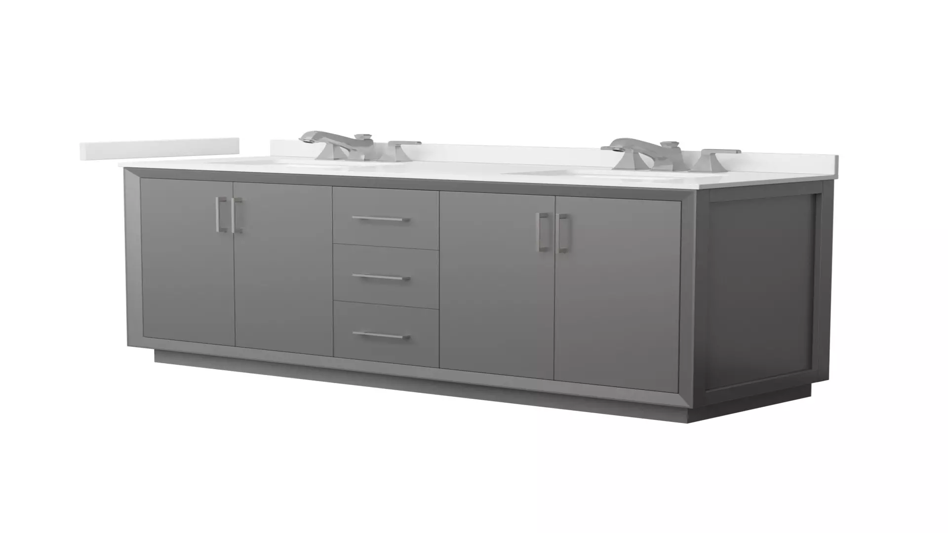 Strada 66 Inch Double Bathroom Vanity in Dark Gray, White Quartz Countertop, Undermount Square Sink (3-Hole), Brushed Nickel Trim material