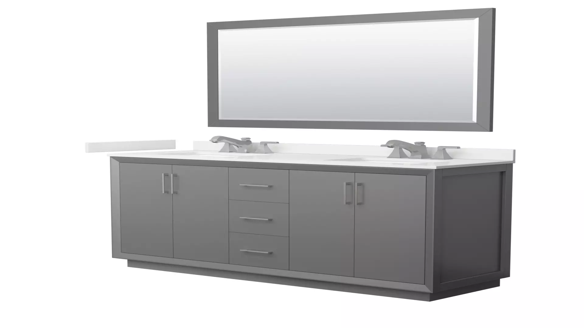 Strada 66 Inch Double Bathroom Vanity in Dark Gray, White Quartz Countertop, Undermount Square Sink (3-Hole), Brushed Nickel Trim, 58 Inch Mirror material