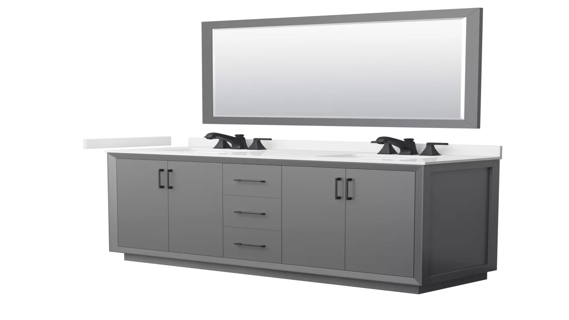 Strada 66 Inch Double Bathroom Vanity in Dark Gray, White Quartz Countertop, Undermount Square Sink (3-Hole), Matte Black Trim, 58 Inch Mirror material