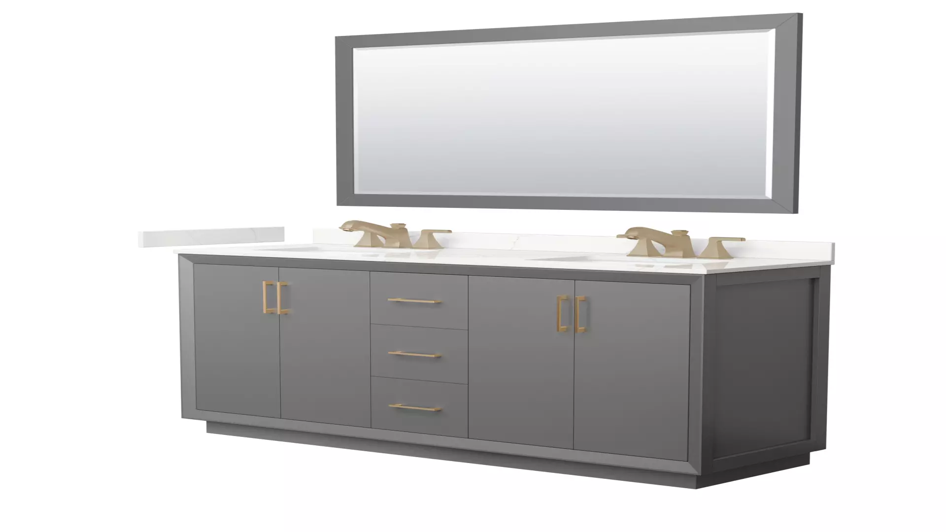 Strada 66 Inch Double Bathroom Vanity in Dark Gray, Giotto Quartz Countertop, Undermount Square Sink (3-Hole), Satin Bronze Trim, 58 Inch Mirror material