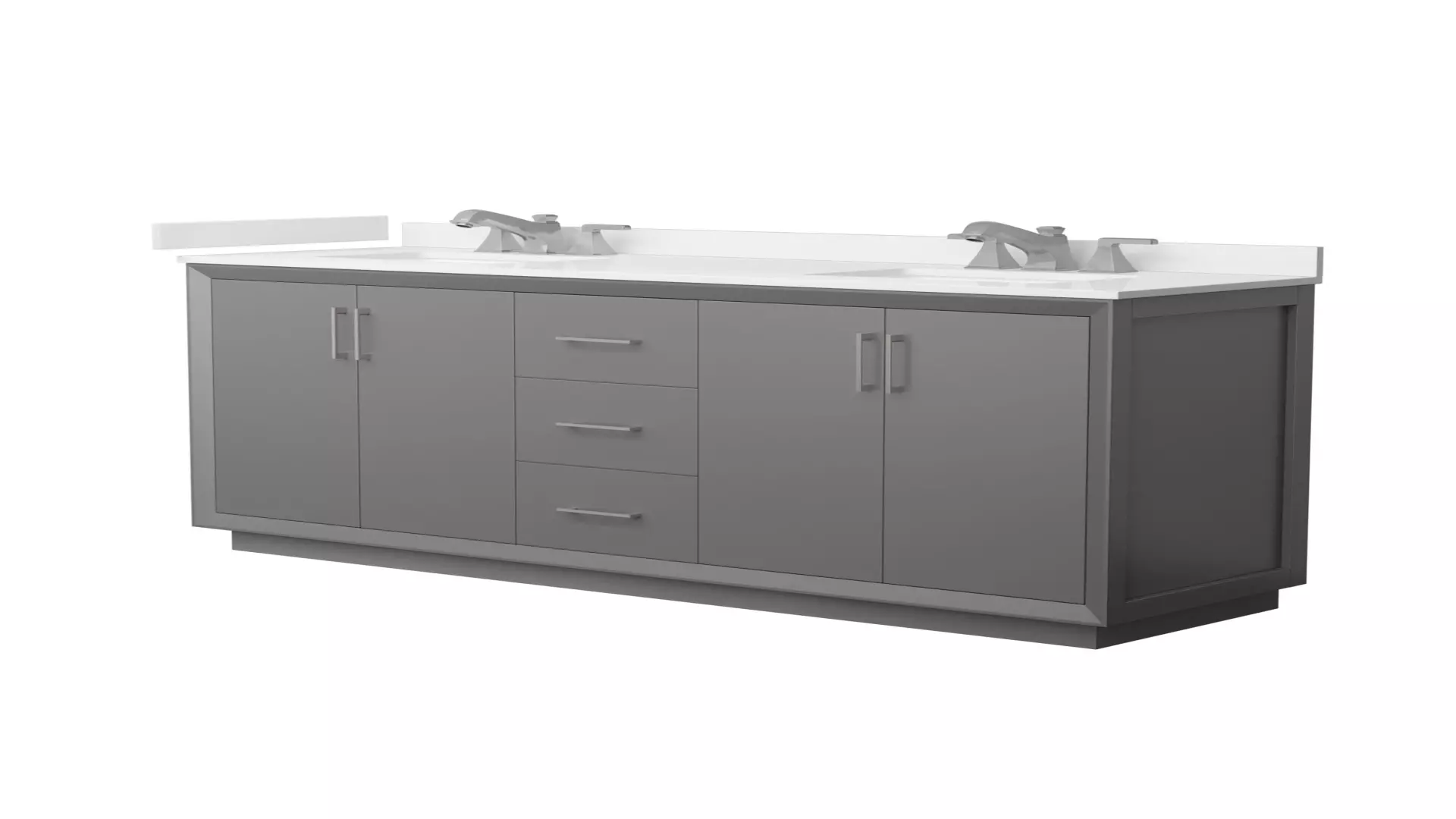 Strada 72 Inch Double Bathroom Vanity in Dark Gray, White Quartz Countertop, Undermount Square Sink (3-Hole), Brushed Nickel Trim material
