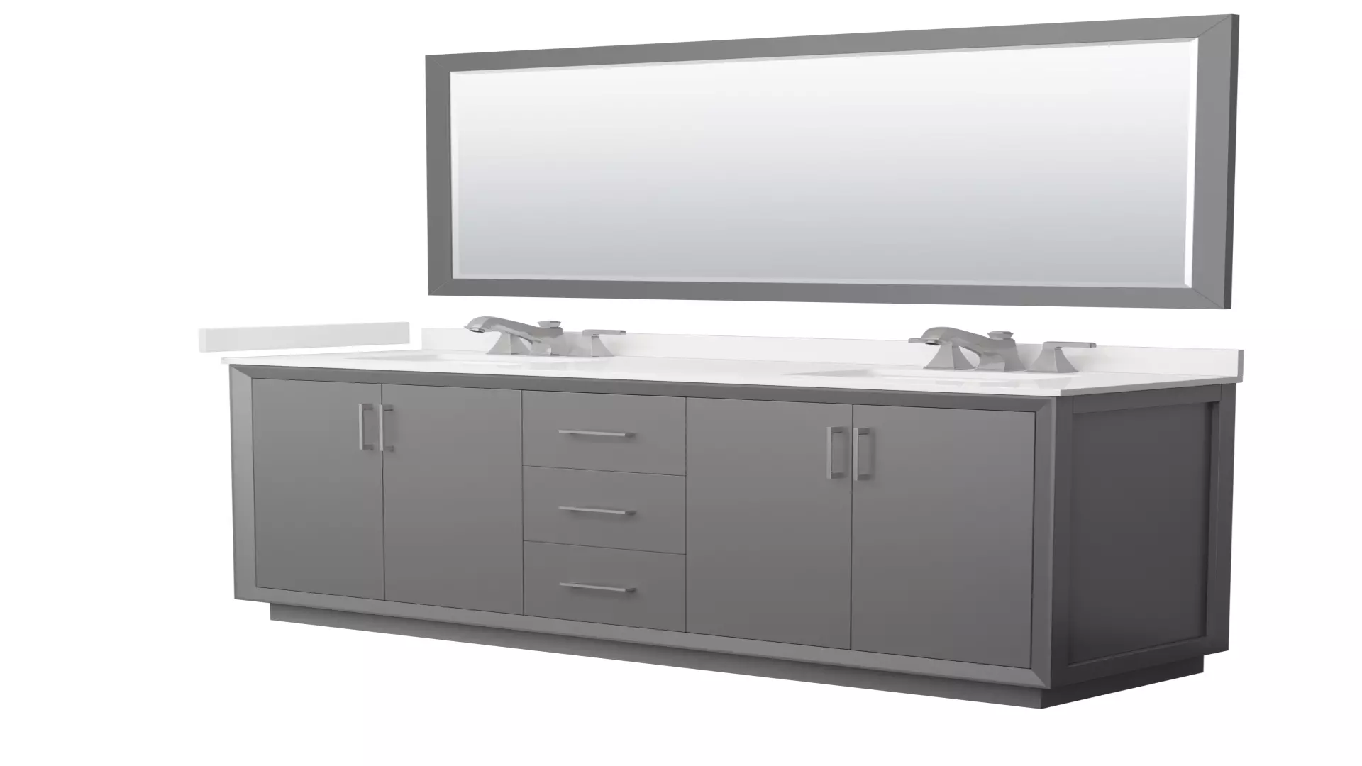 Strada 72 Inch Double Bathroom Vanity in Dark Gray, White Quartz Countertop, Undermount Square Sink (3-Hole), Brushed Nickel Trim, 70 Inch Mirror material