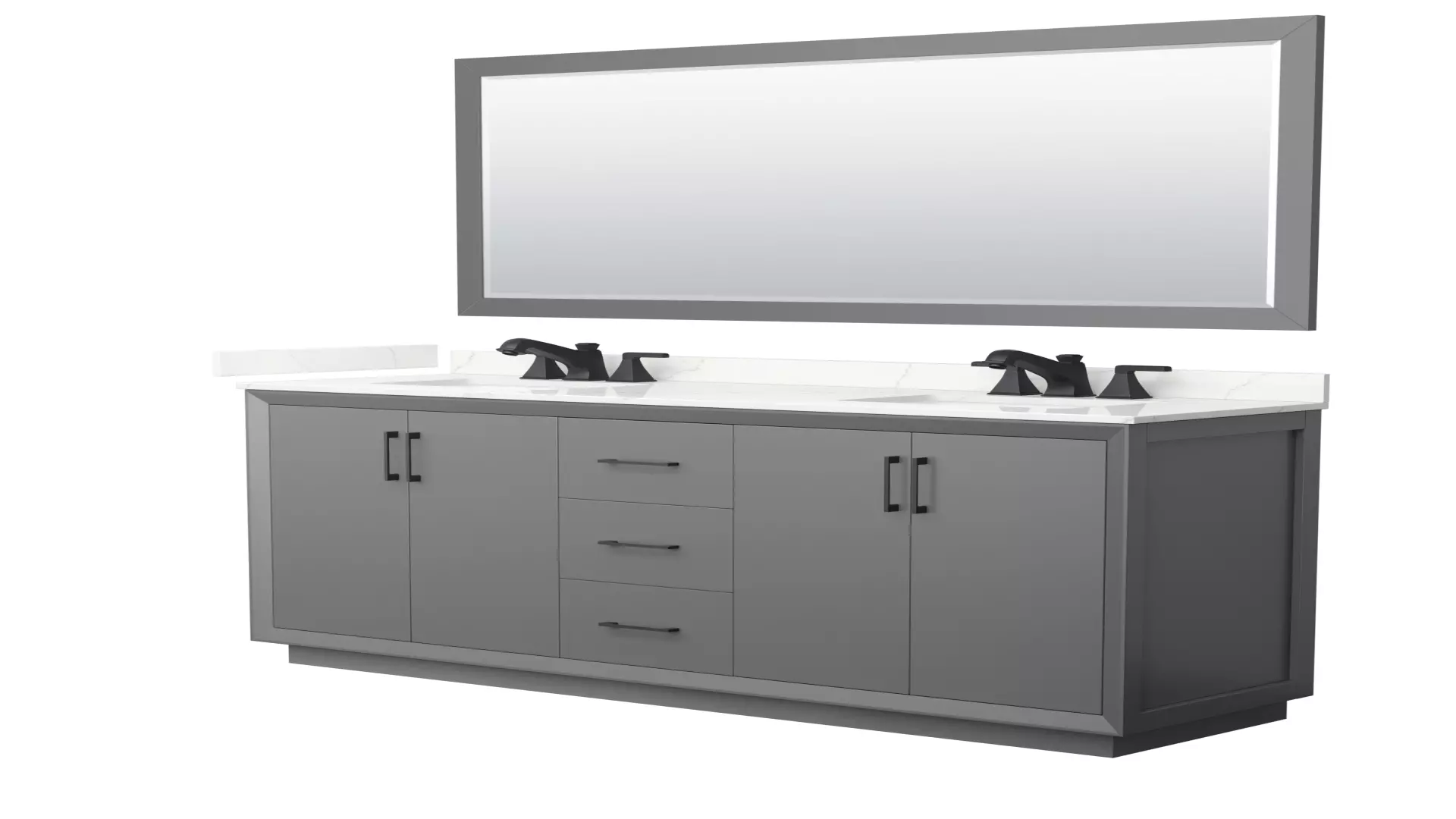Strada 72 Inch Double Bathroom Vanity in Dark Gray, Giotto Quartz Countertop, Undermount Square Sink (3-Hole), Matte Black Trim, 70 Inch Mirror material
