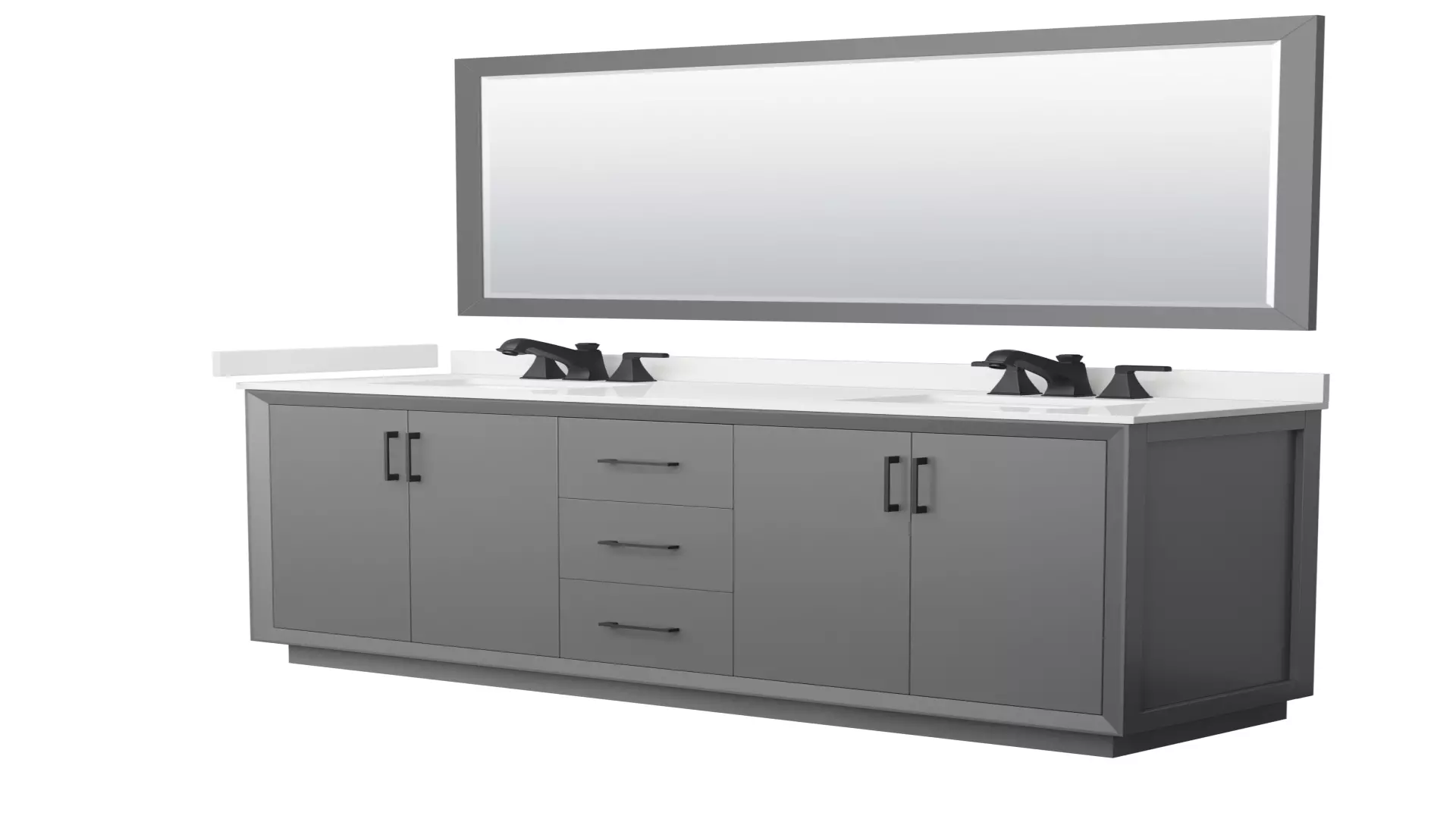 Strada 72 Inch Double Bathroom Vanity in Dark Gray, White Quartz Countertop, Undermount Square Sink (3-Hole), Matte Black Trim, 70 Inch Mirror material