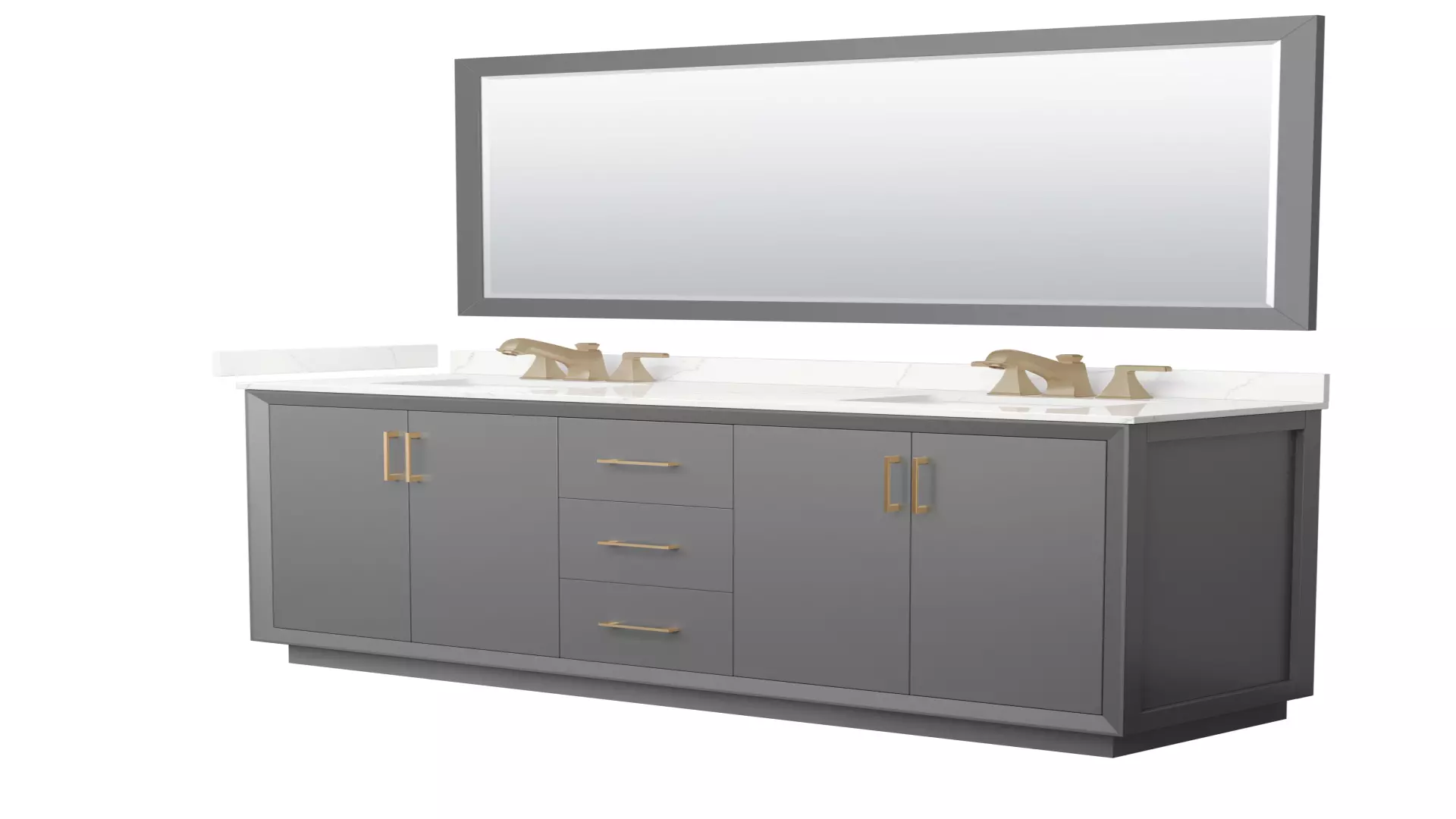 Strada 72 Inch Double Bathroom Vanity in Dark Gray, Giotto Quartz Countertop, Undermount Square Sink (3-Hole), Satin Bronze Trim, 70 Inch Mirror material
