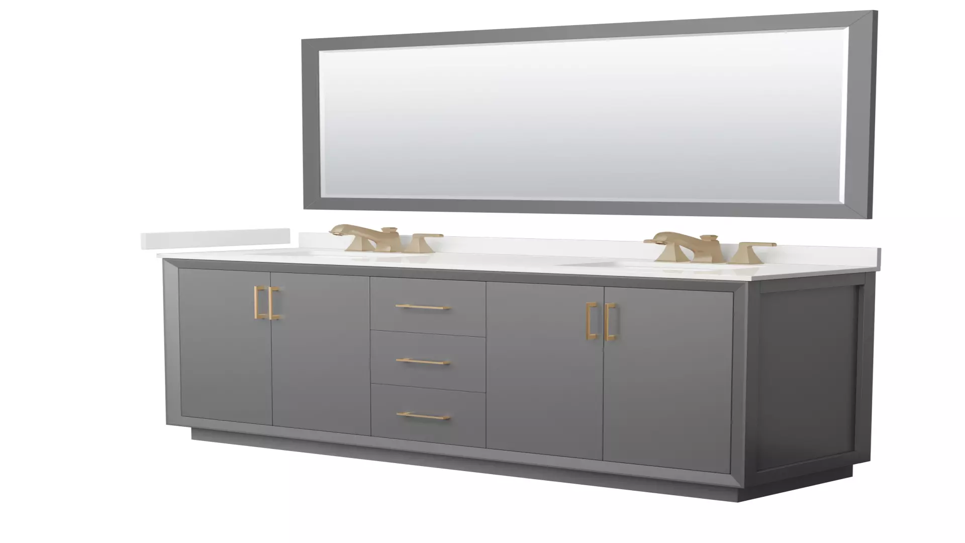 Strada 72 Inch Double Bathroom Vanity in Dark Gray, White Quartz Countertop, Undermount Square Sink (3-Hole), Satin Bronze Trim, 70 Inch Mirror material