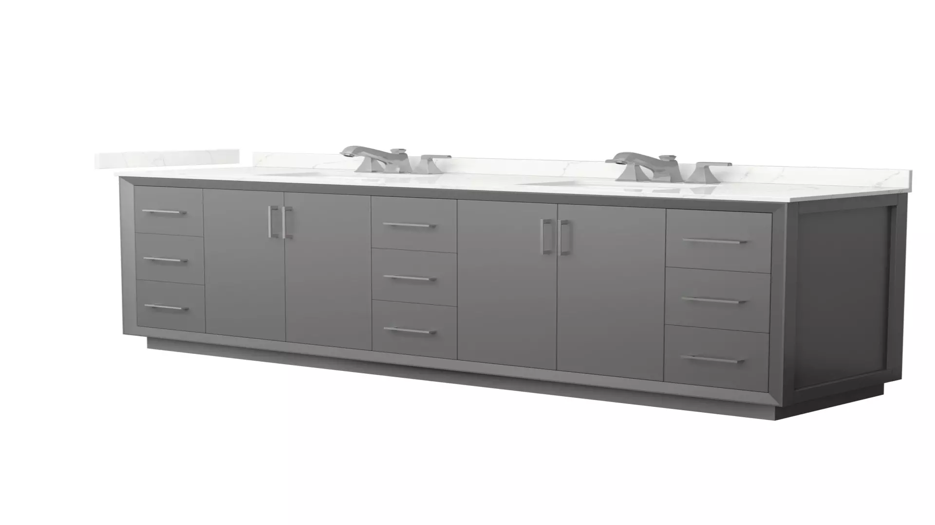 Strada 84 Inch Double Bathroom Vanity in Dark Gray, Giotto Quartz Countertop, Undermount Square Sink (3-Hole), Brushed Nickel Trim material