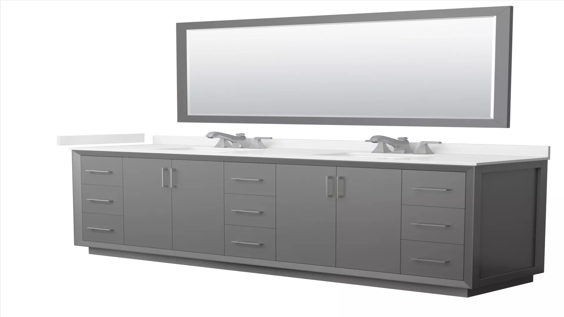 Strada 84 Inch Double Bathroom Vanity in Dark Gray, White Quartz Countertop, Undermount Square Sink (3-Hole), Brushed Nickel Trim, 70 Inch Mirror material