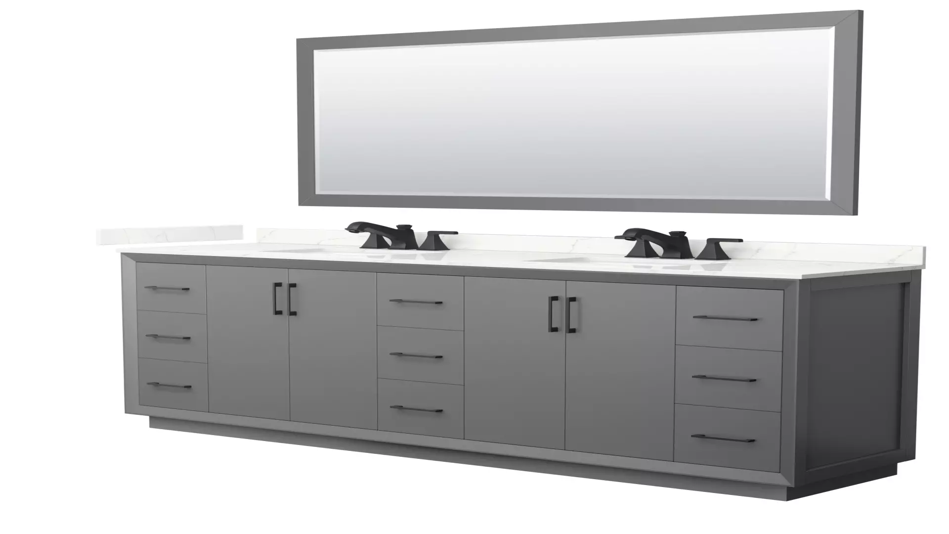 Strada 84 Inch Double Bathroom Vanity in Dark Gray, Giotto Quartz Countertop, Undermount Square Sink (3-Hole), Matte Black Trim, 70 Inch Mirror material