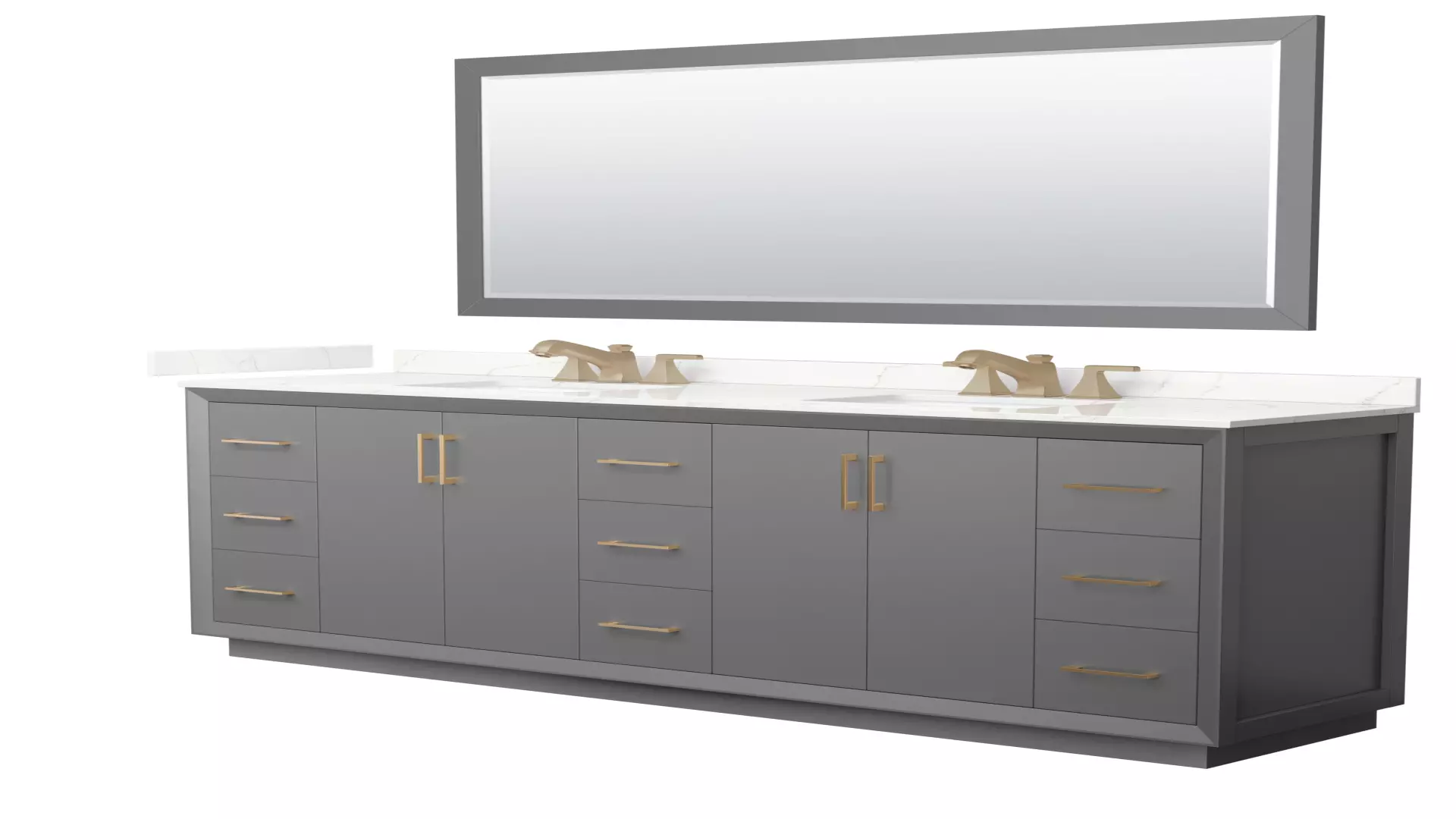 Strada 84 Inch Double Bathroom Vanity in Dark Gray, Giotto Quartz Countertop, Undermount Square Sink (3-Hole), Satin Bronze Trim, 70 Inch Mirror material