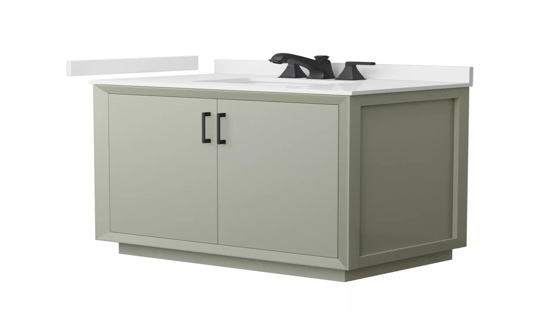 Strada 36 Inch Single Bathroom Vanity in Light Green, White Quartz Countertop, Undermount Square Sink (3-Hole), Matte Black Trim material